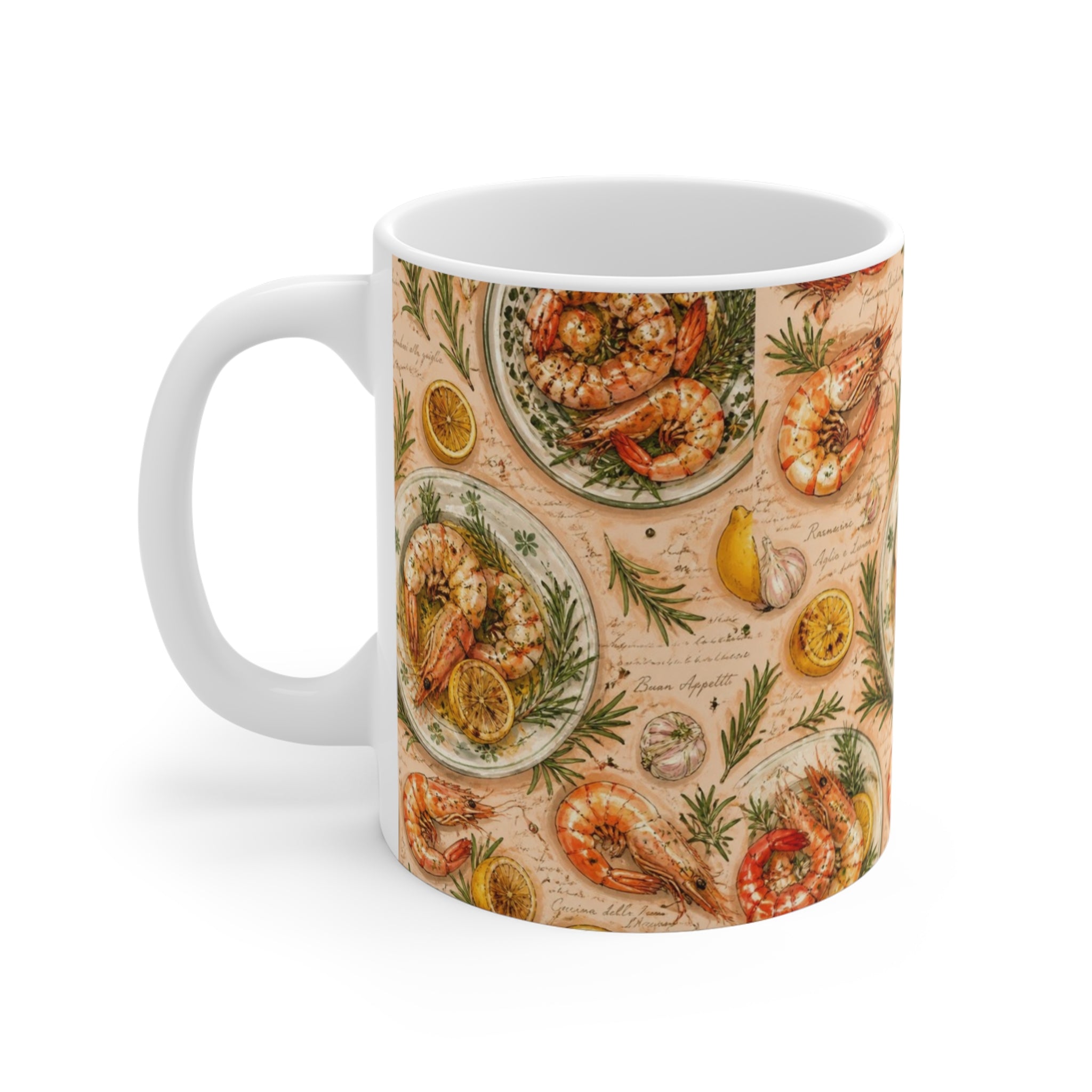 Mediterranean Shrimp 11oz Ceramic Mug Mediterranean Kitchen Watercolor Design Italian Cottagecore Gift
