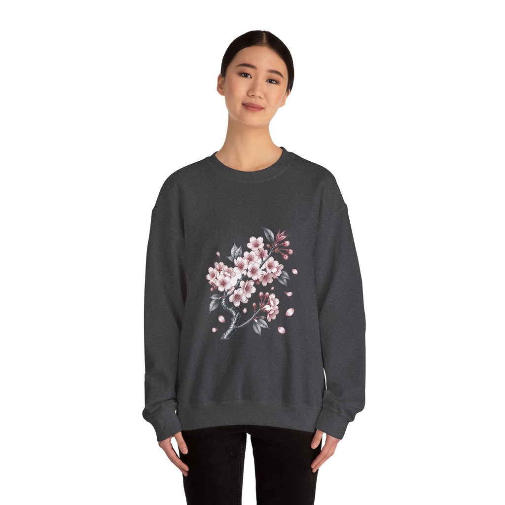 Matching Couple Sweatshirt - Cherry Blossom & Maple Leaf Matching Couple Crewneck Sweatshirt Vintage Art His Hers Wedding Gift - Design A