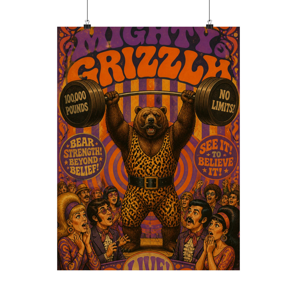Strongman Bear Wall Art Poster 18×24 Psychedelic Cafe Decor Maximalist Print