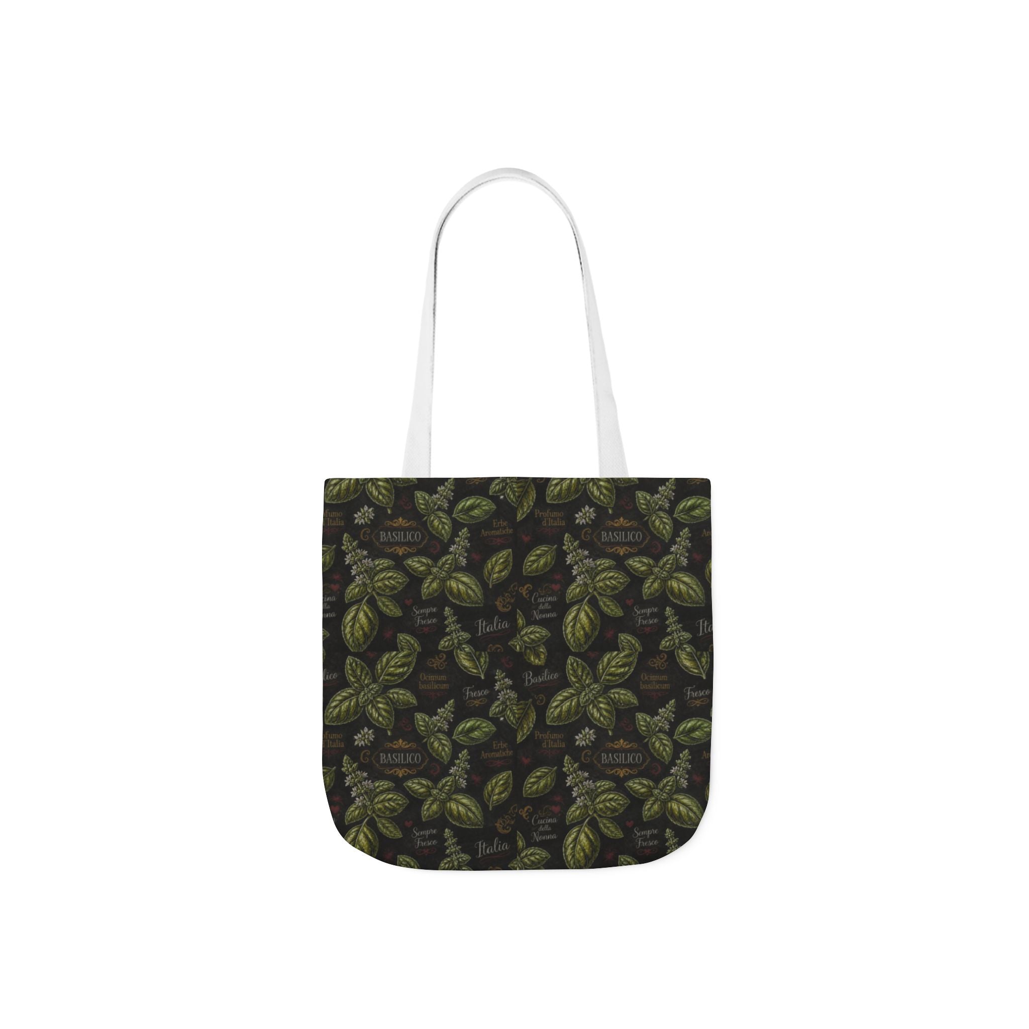 Fresh Basil Leaves Canvas Tote Bag Mediterranean Kitchen Chalk Art Design Italian Cottagecore Gift