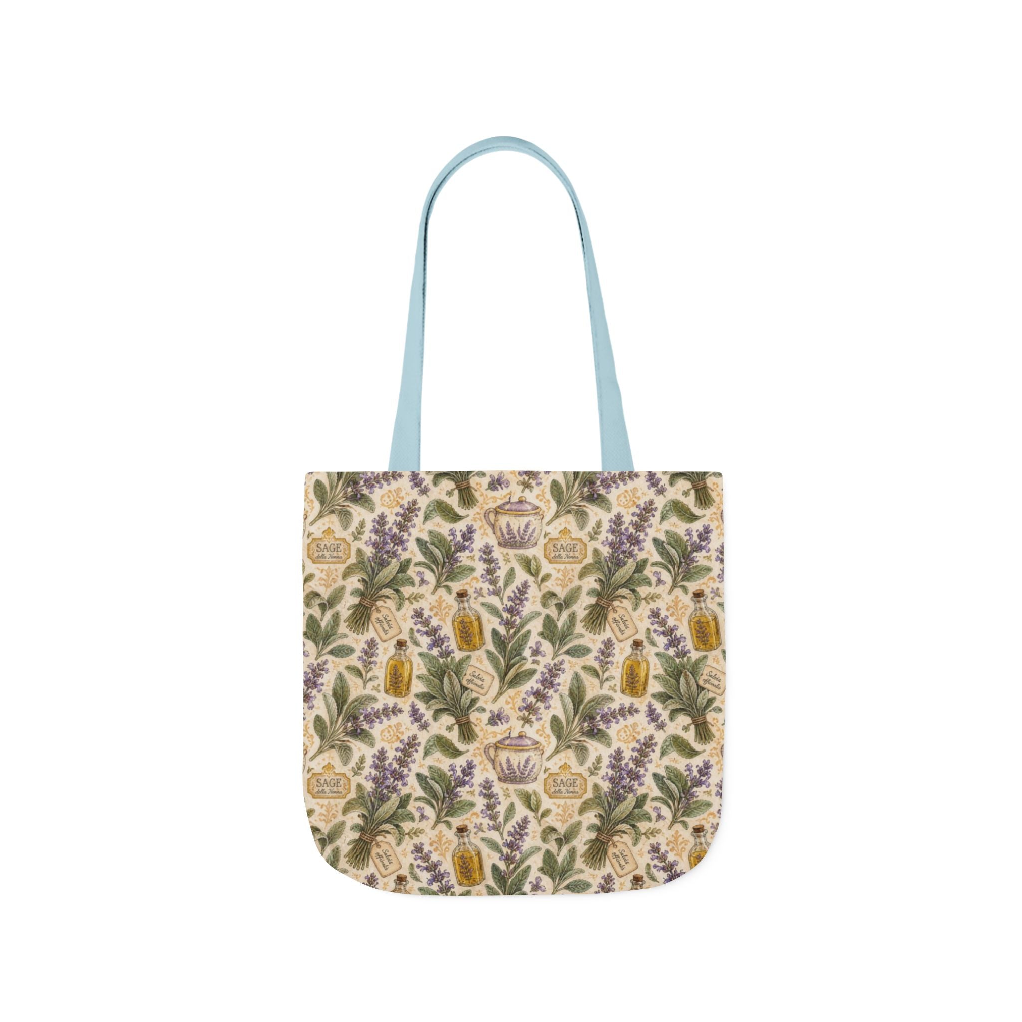 Sage Leaves Canvas Tote Bag Mediterranean Kitchen Watercolor Design Italian Cottagecore Gift