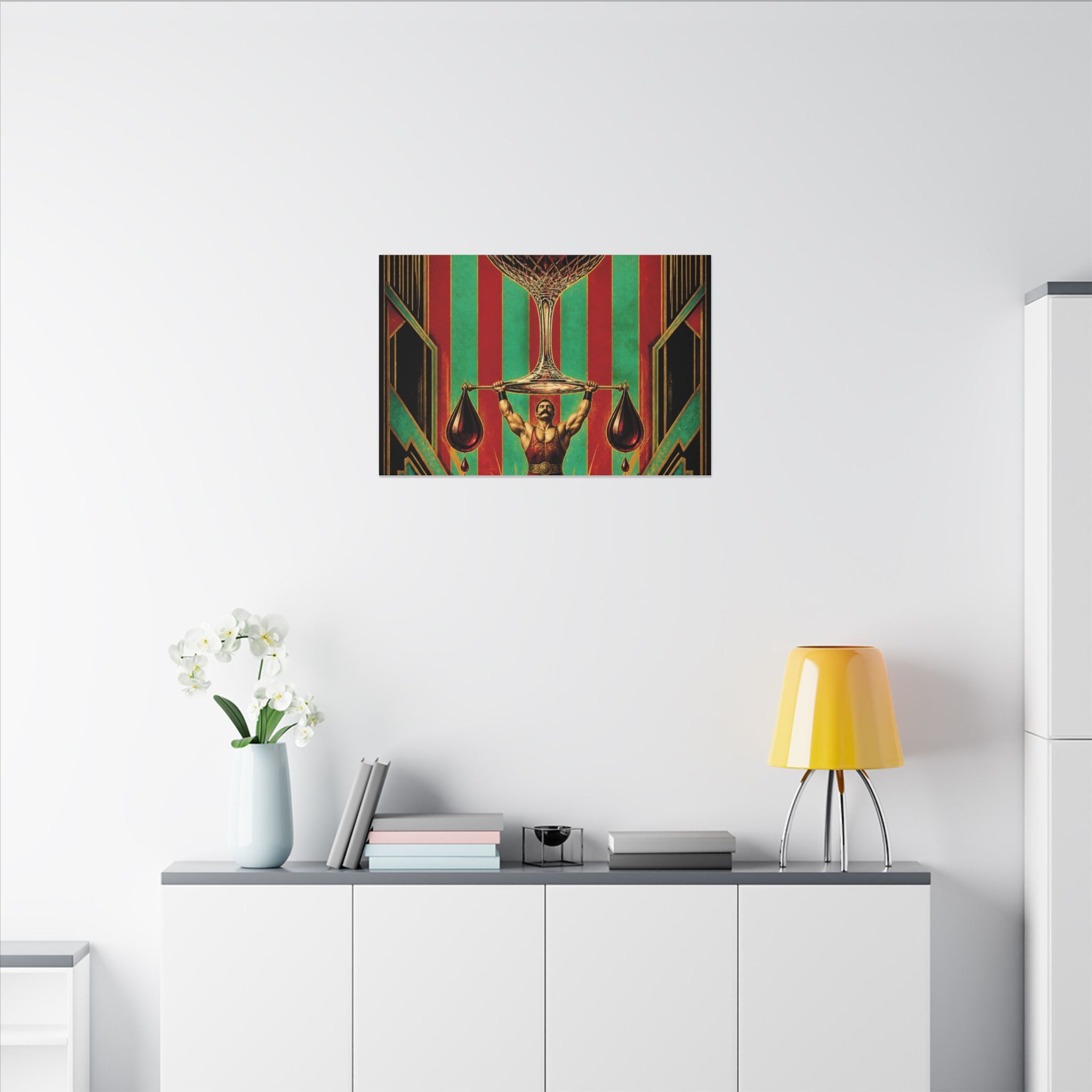 Wine Glass Strongman Wall Art Canvas 24×36 Art Deco Bar Area Decor Maximalist Print