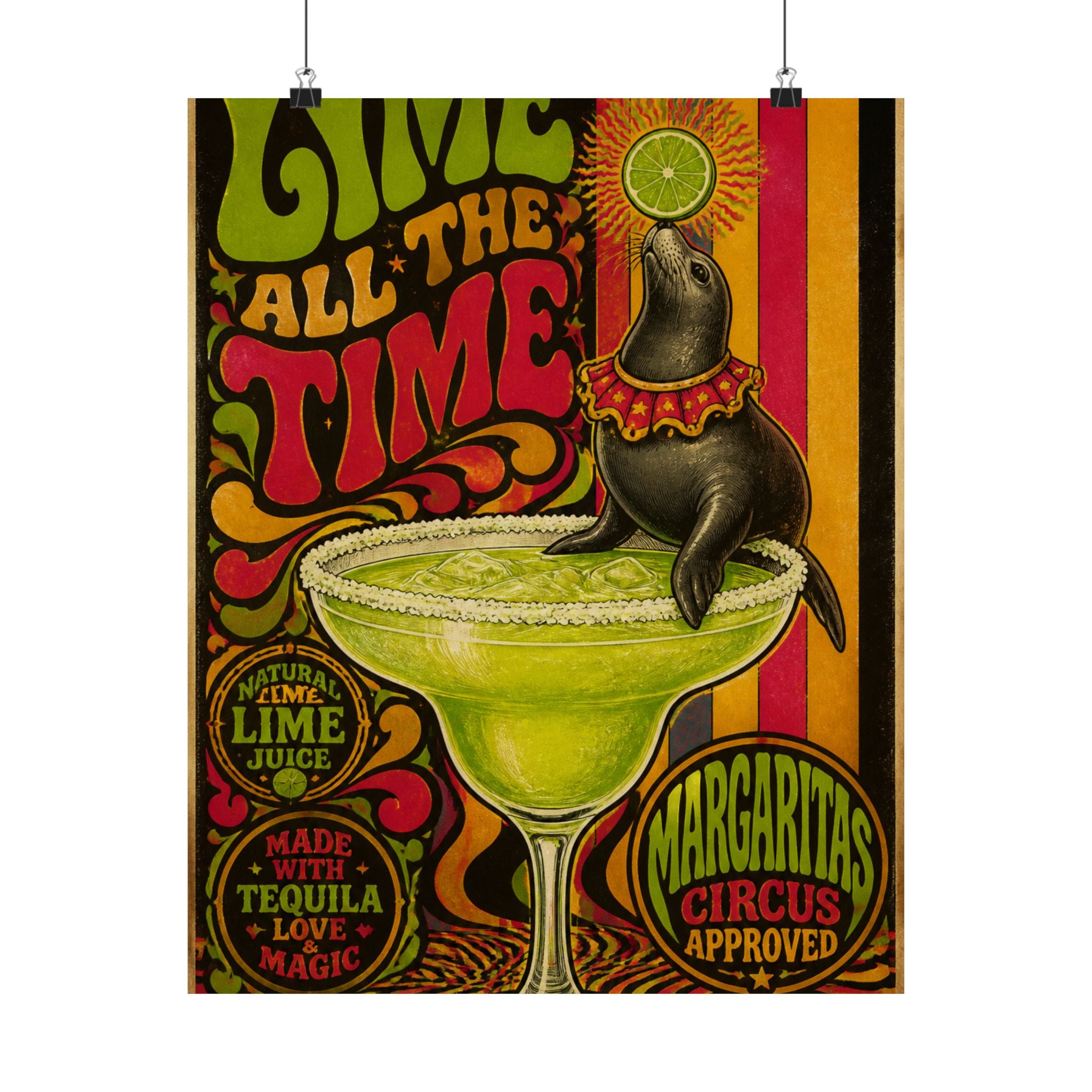 Margarita Balancing Seal Wall Art Poster 24×36 Psychedelic Dining Room Decor Maximalist Print