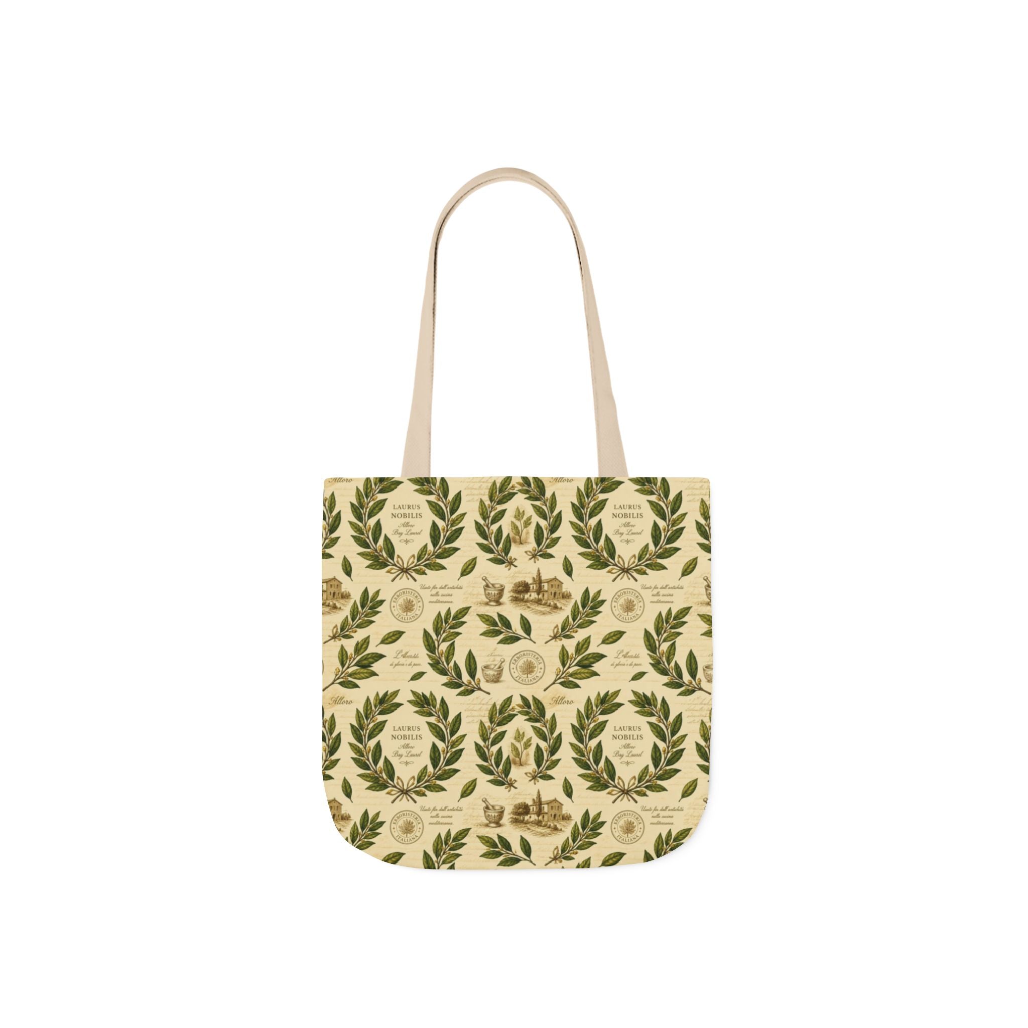Bay Laurel Wreath Canvas Tote Bag Mediterranean Kitchen Botanical Design Italian Cottagecore Gift