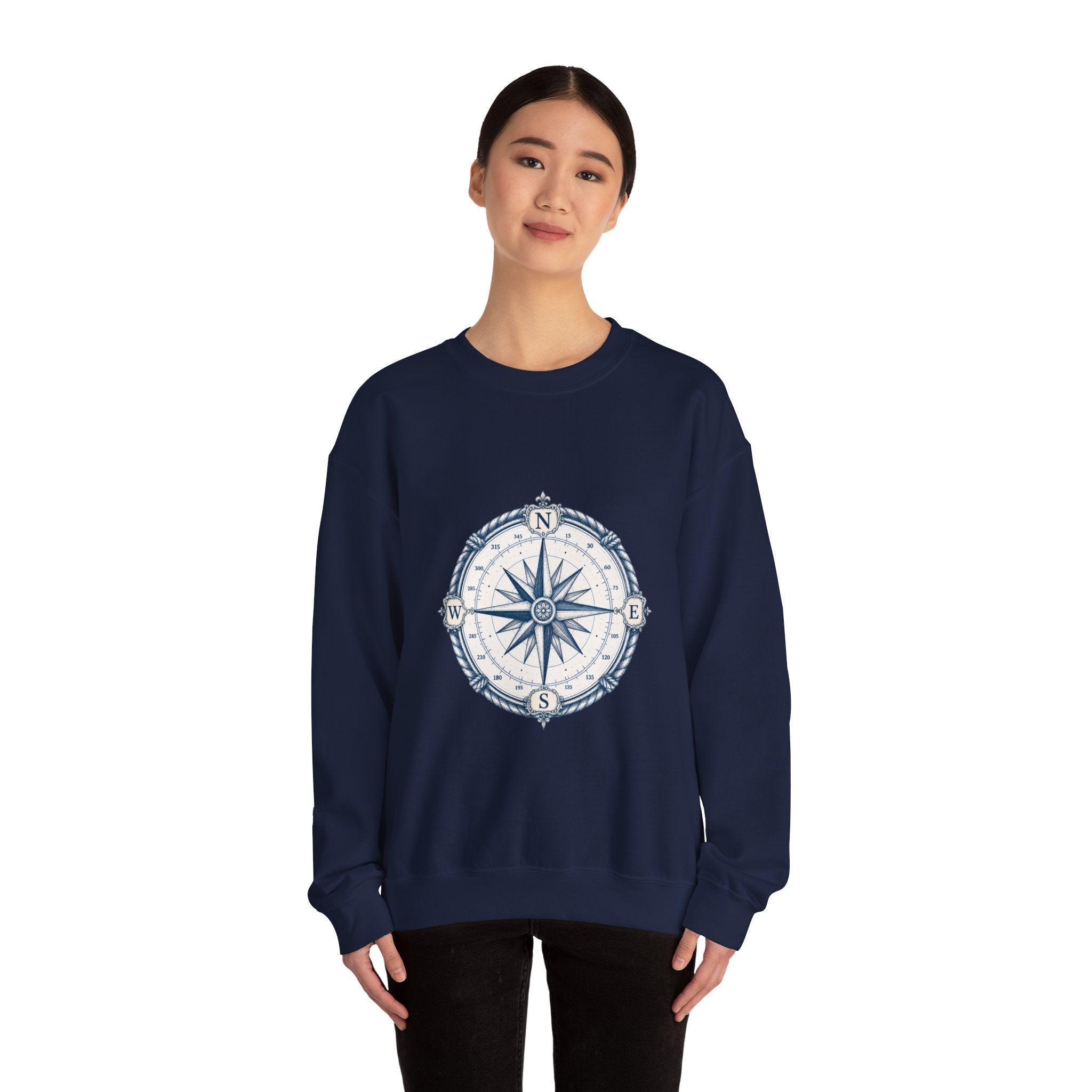 Matching Couple Sweatshirt - Compass North & South Matching Couple Crewneck Sweatshirt Hand-Drawn Art His Hers Best Friend Gift - Design A