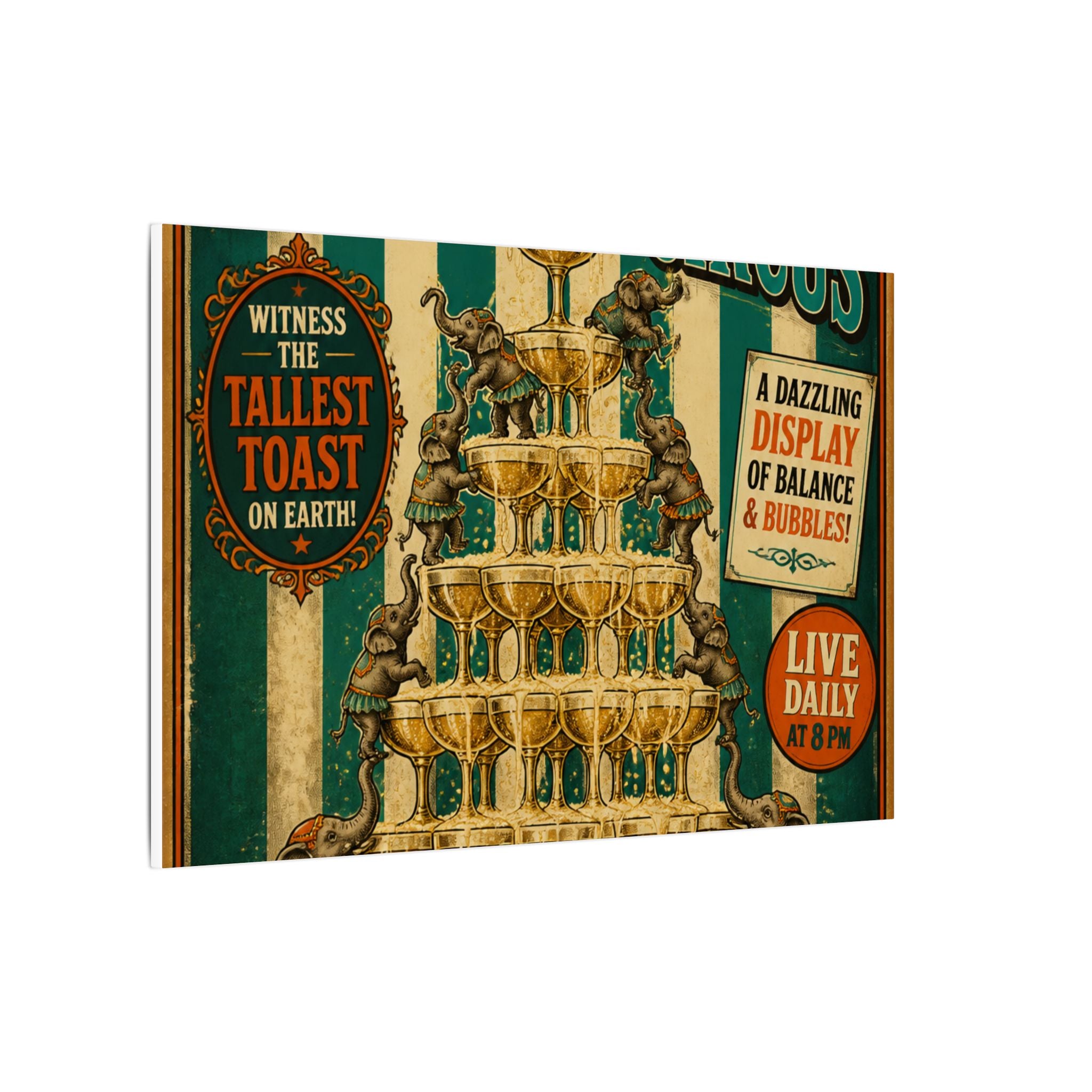 Champagne Tower Elephants Wall Art Canvas 16×20 Vintage Circus Kitchen Decor Maximalist Print