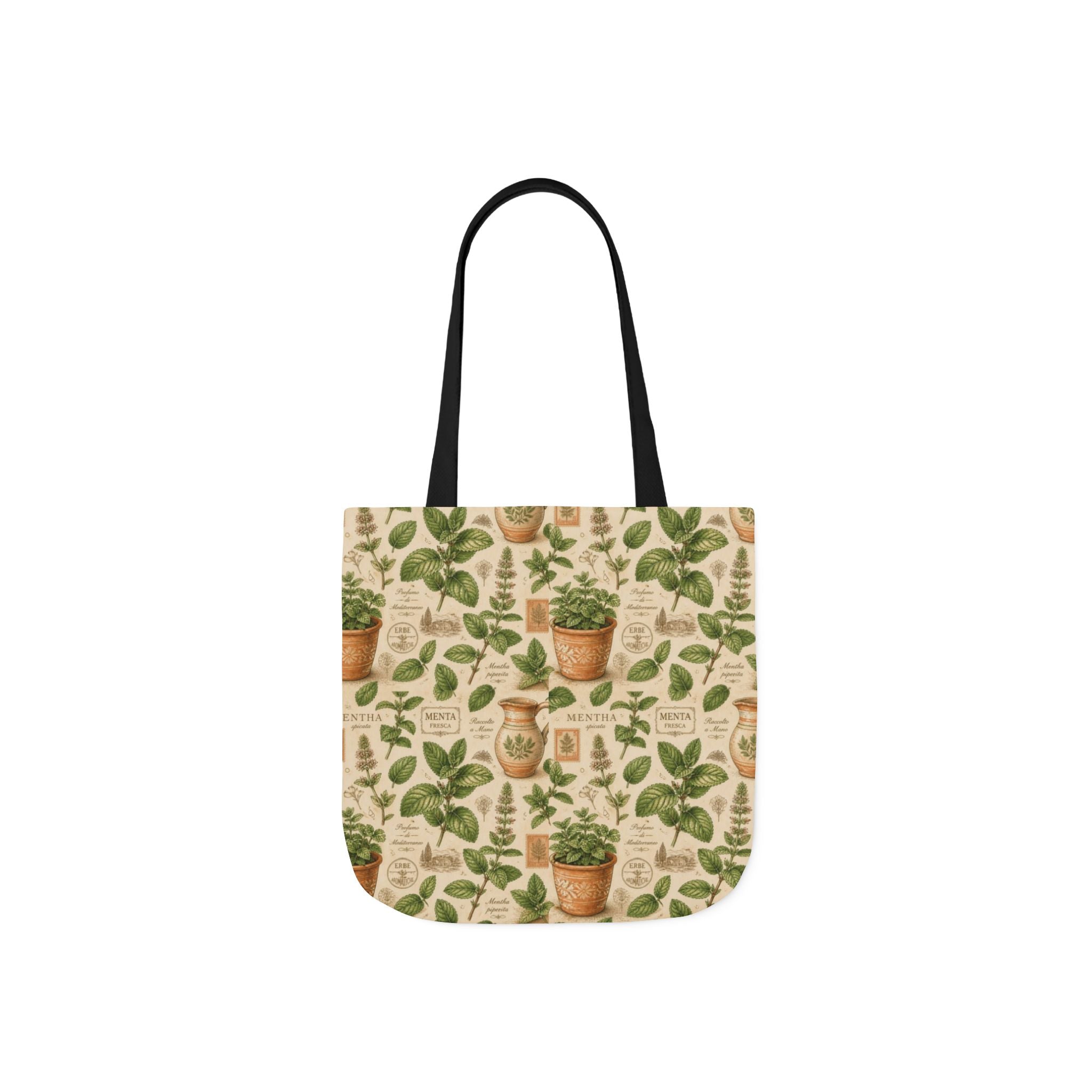 Fresh Mint Leaves Canvas Tote Bag Mediterranean Kitchen Botanical Design Italian Cottagecore Gift