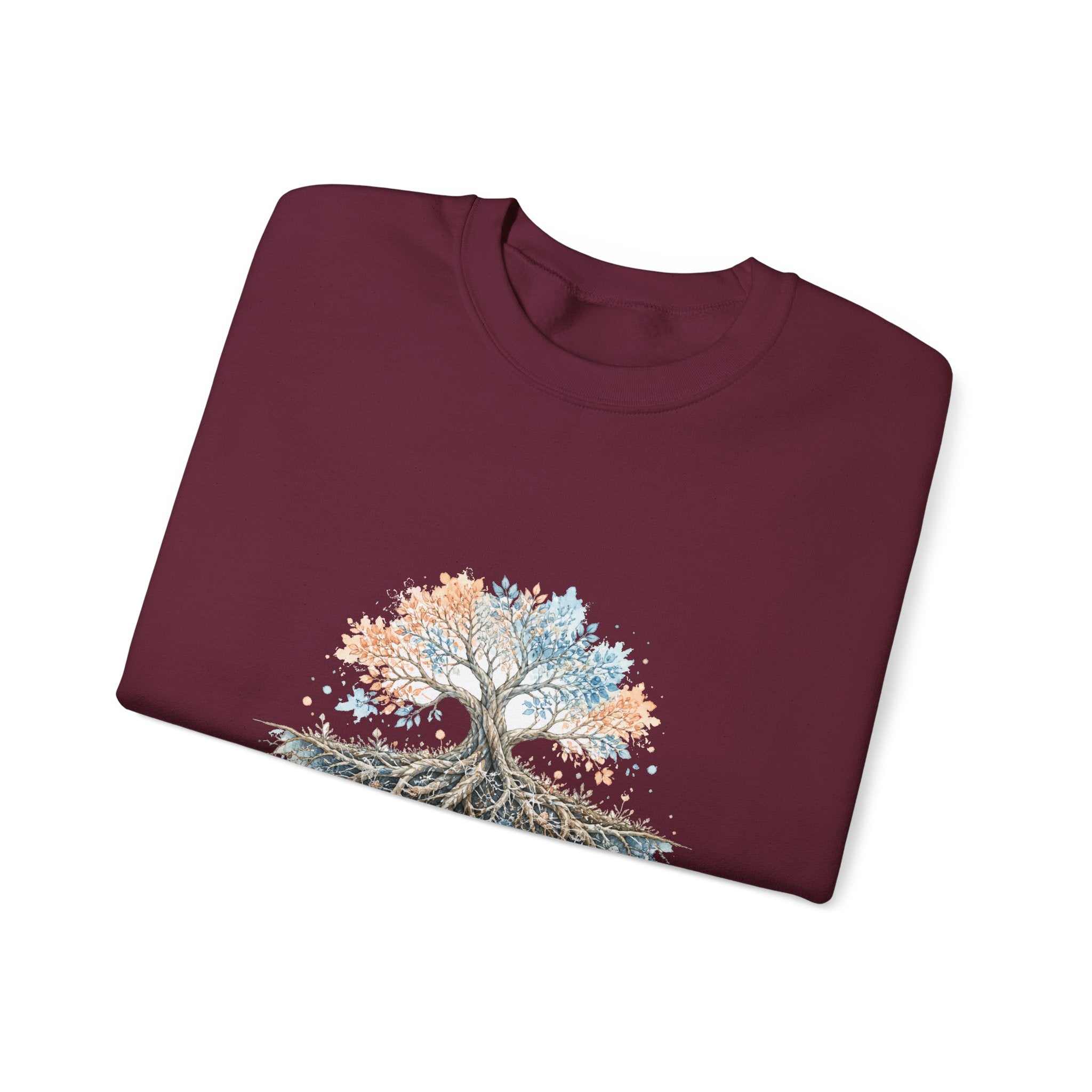 Matching Couple Sweatshirt - Ancient Oak & Deep Roots Matching Couple Crewneck Sweatshirt Watercolor Art His Hers Engagement Gift - Design B