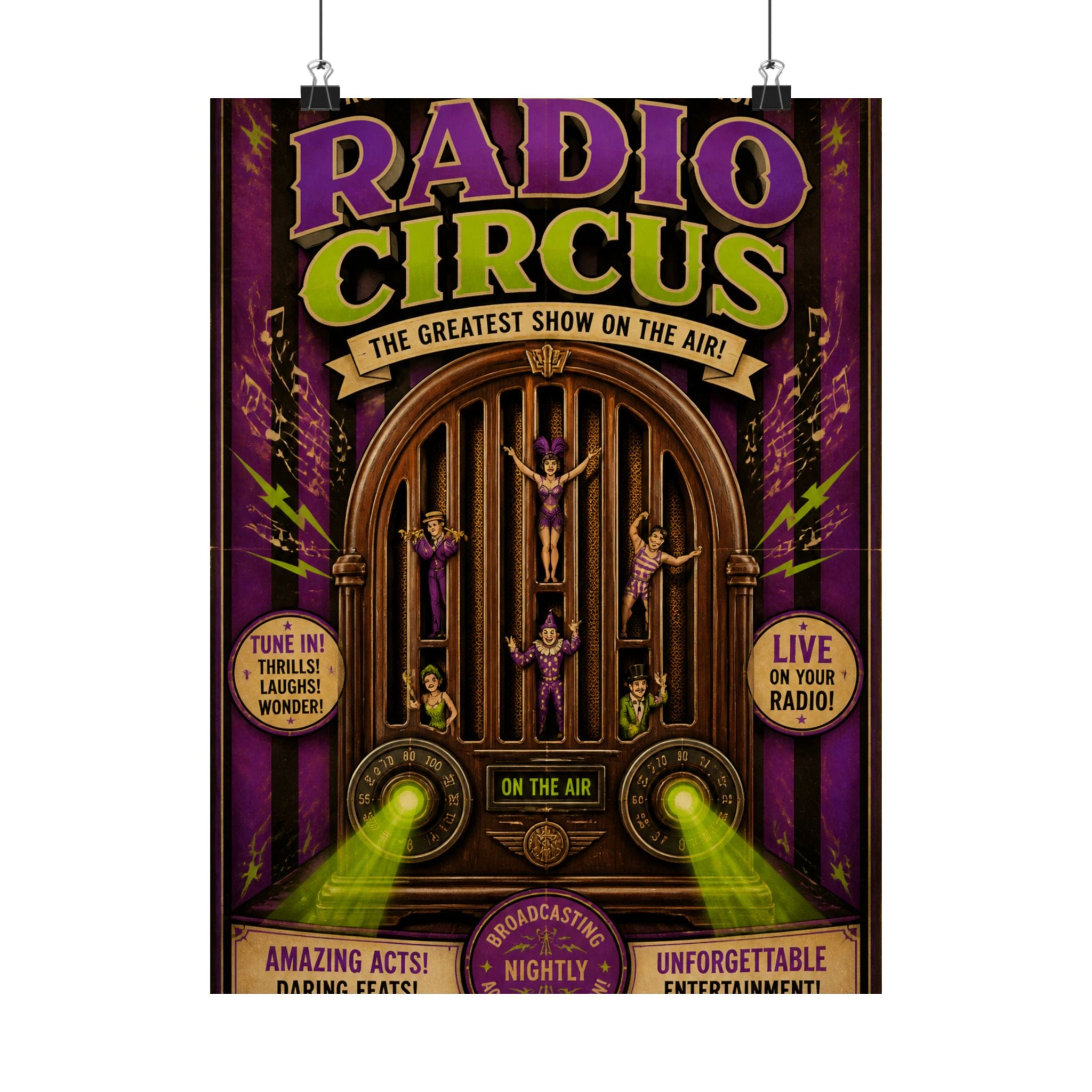 Vintage Radio Stage Wall Art Poster 24×36 Vintage Circus Bedroom Decor Maximalist Print