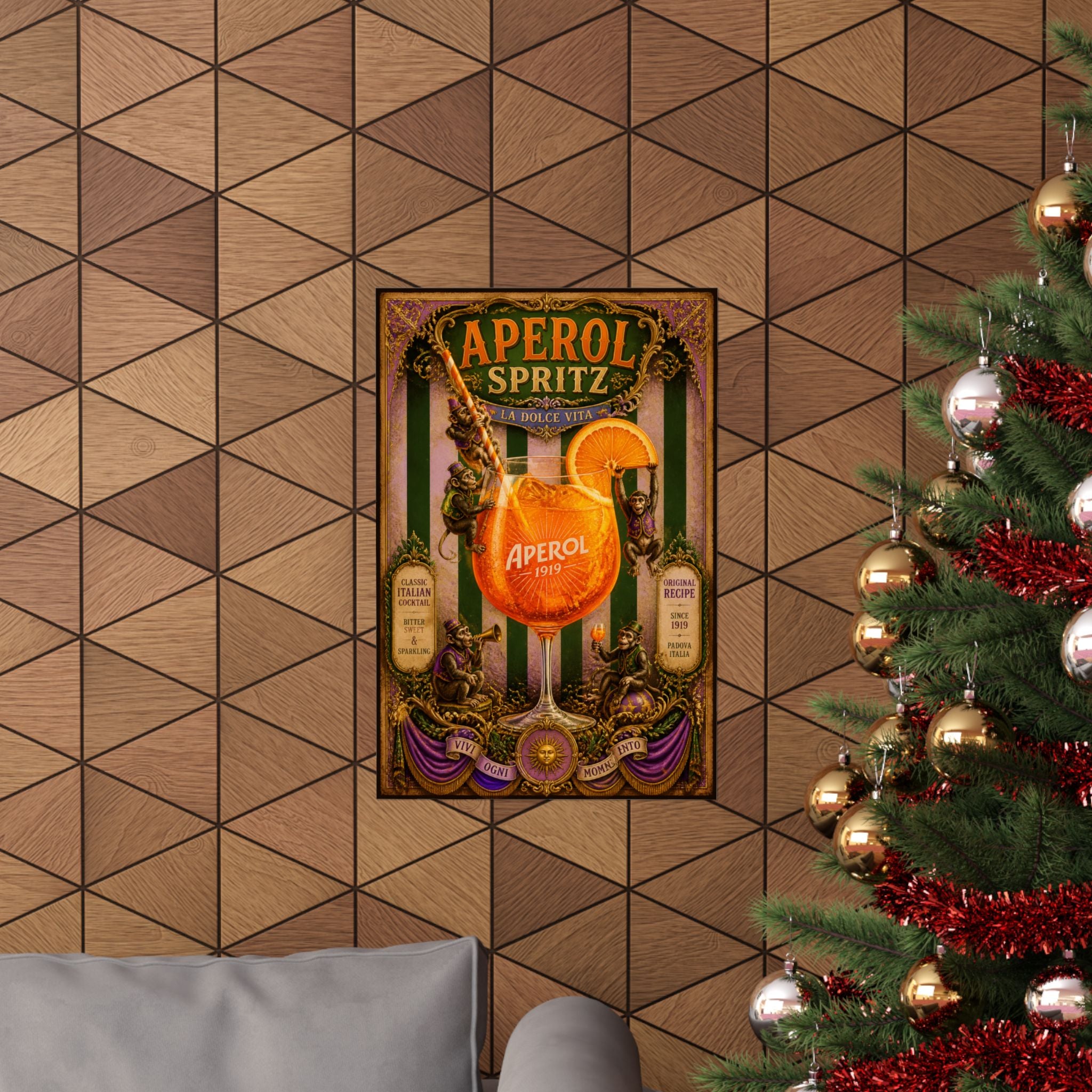 Aperol Spritz Monkeys Wall Art Poster 18×24 Baroque Home Office Decor Maximalist Print