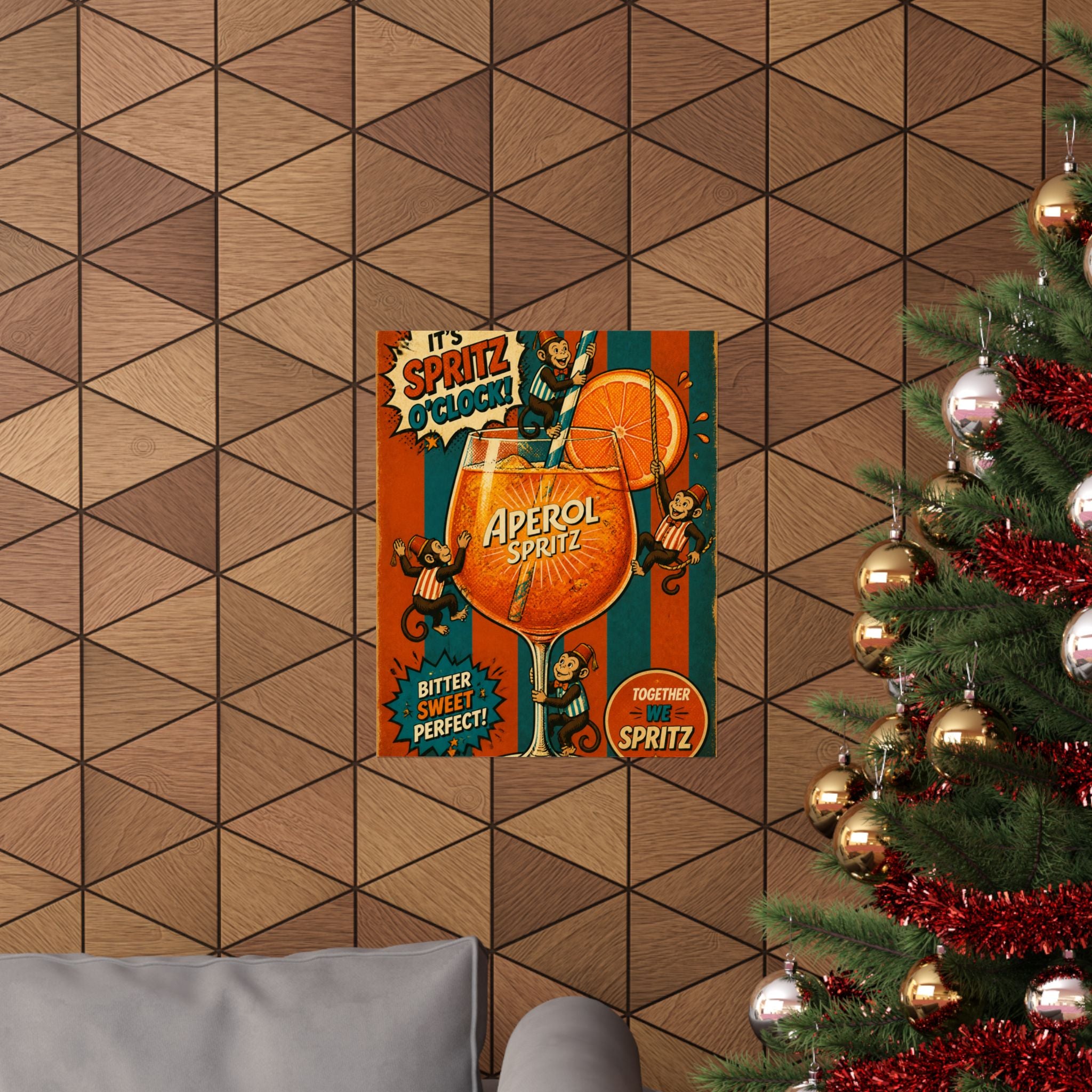 Aperol Spritz Monkeys Wall Art Poster 24×36 Pop Art Restaurant Decor Maximalist Print