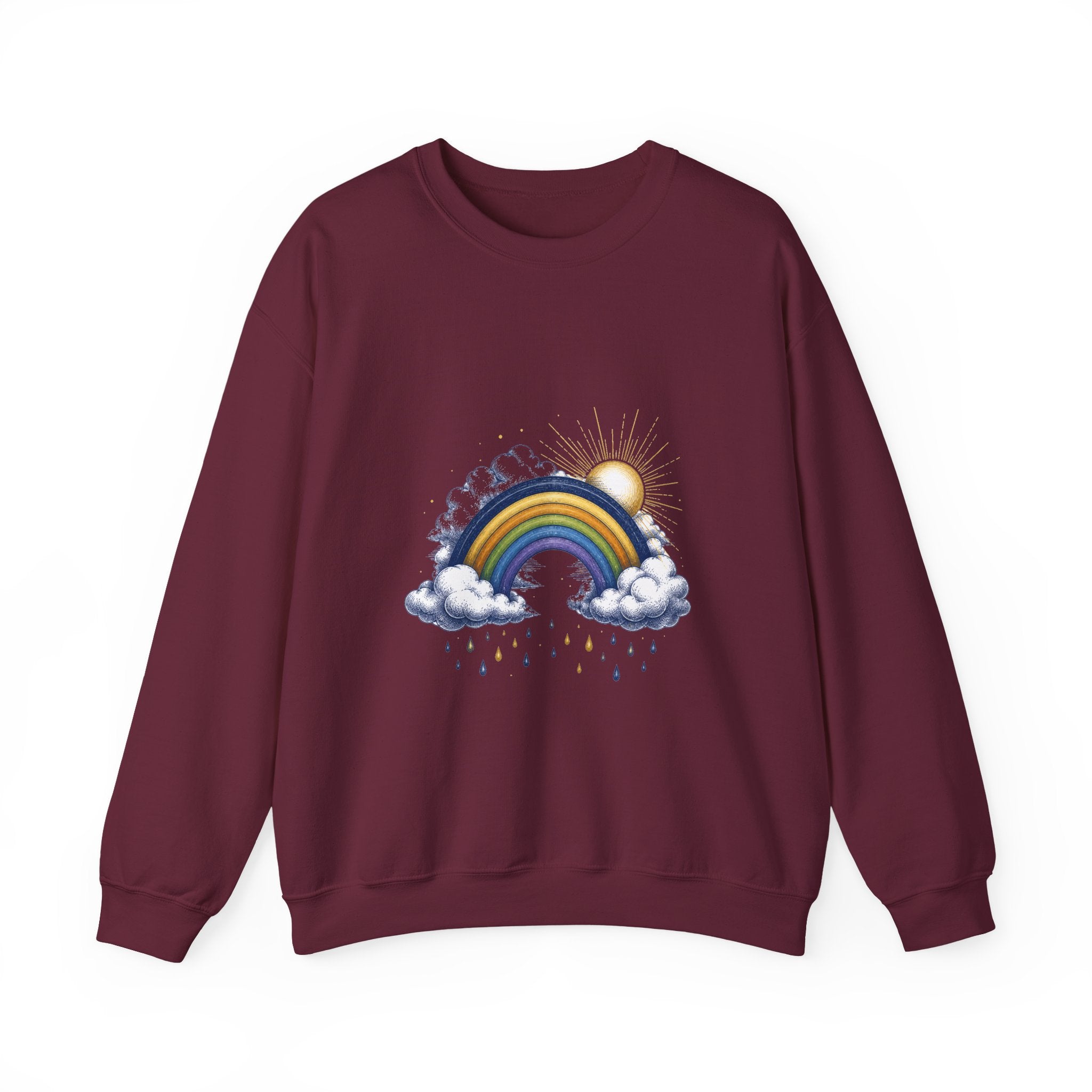 Matching Couple Sweatshirt - Storm & Rainbow Matching Couple Crewneck Sweatshirt Hand-Drawn Art His Hers Best Friend Gift - Design B