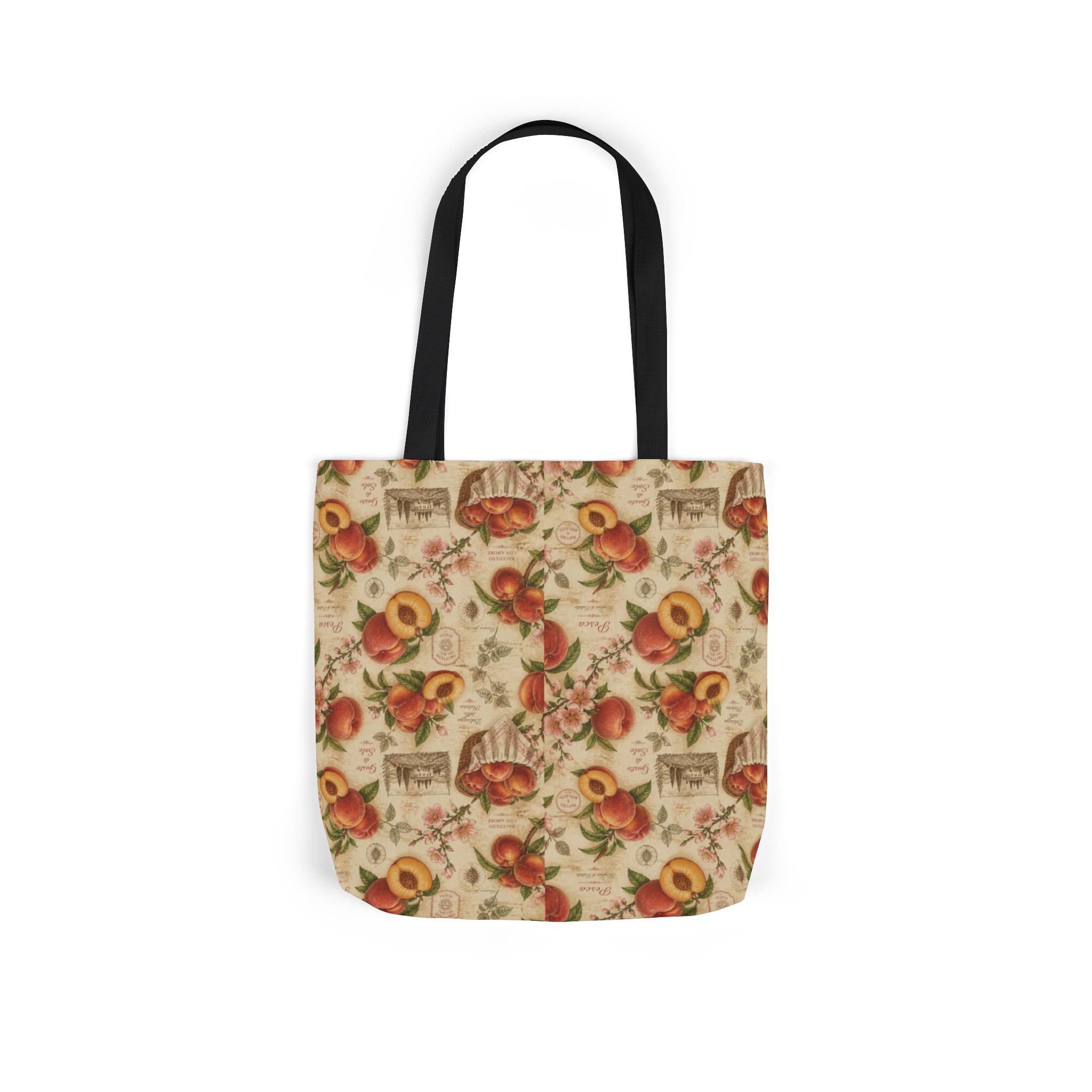 Ripe Peaches Canvas Tote Bag Mediterranean Kitchen Botanical Design Italian Cottagecore Gift