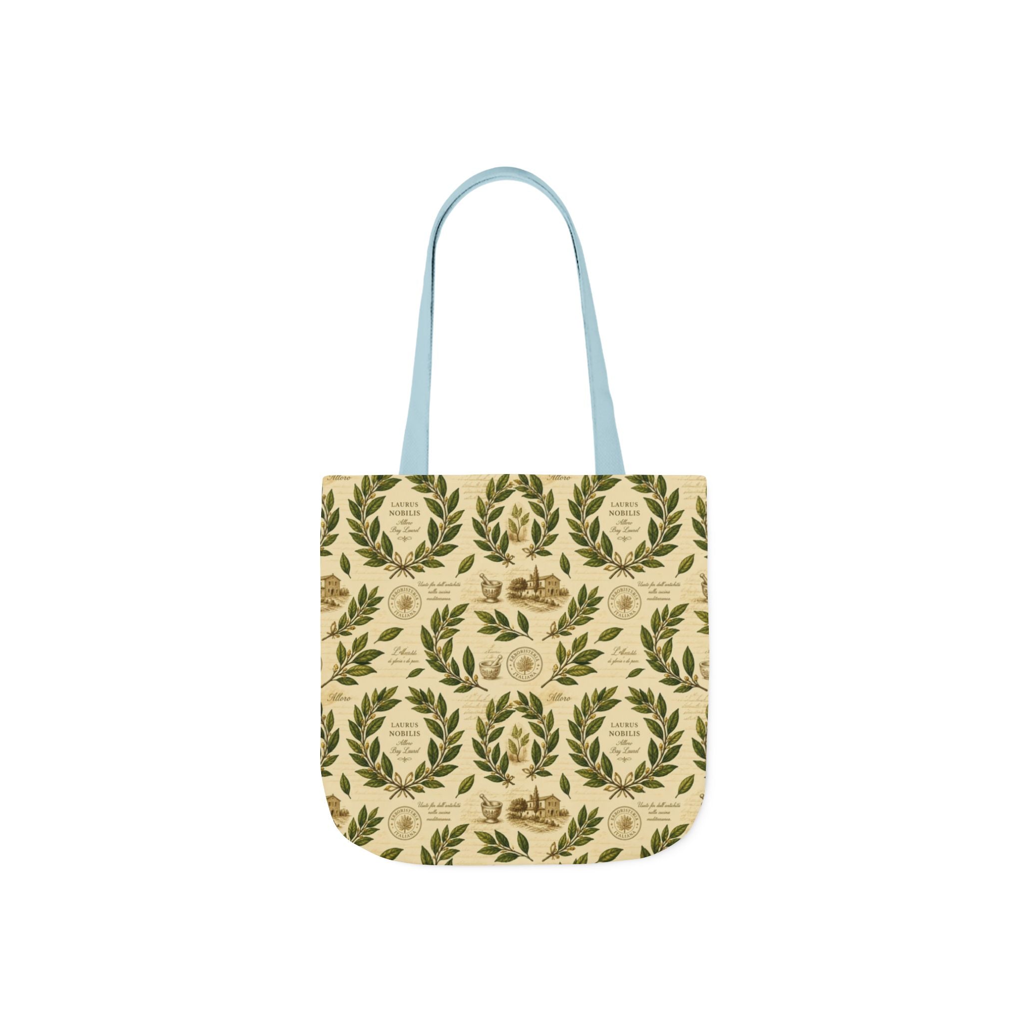 Bay Laurel Wreath Canvas Tote Bag Mediterranean Kitchen Botanical Design Italian Cottagecore Gift
