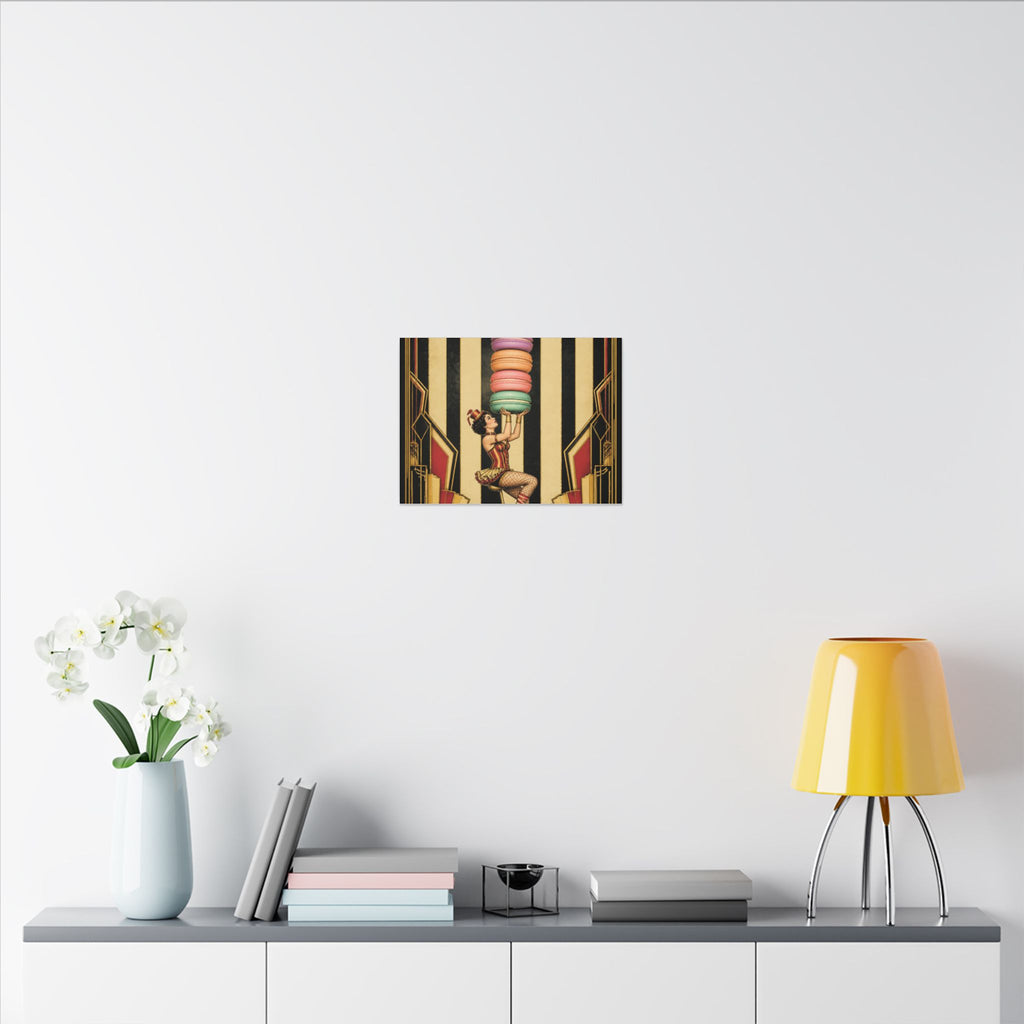Macaron Balancing Tower Wall Art Canvas 24×36 Art Deco Bar Area Decor Maximalist Print