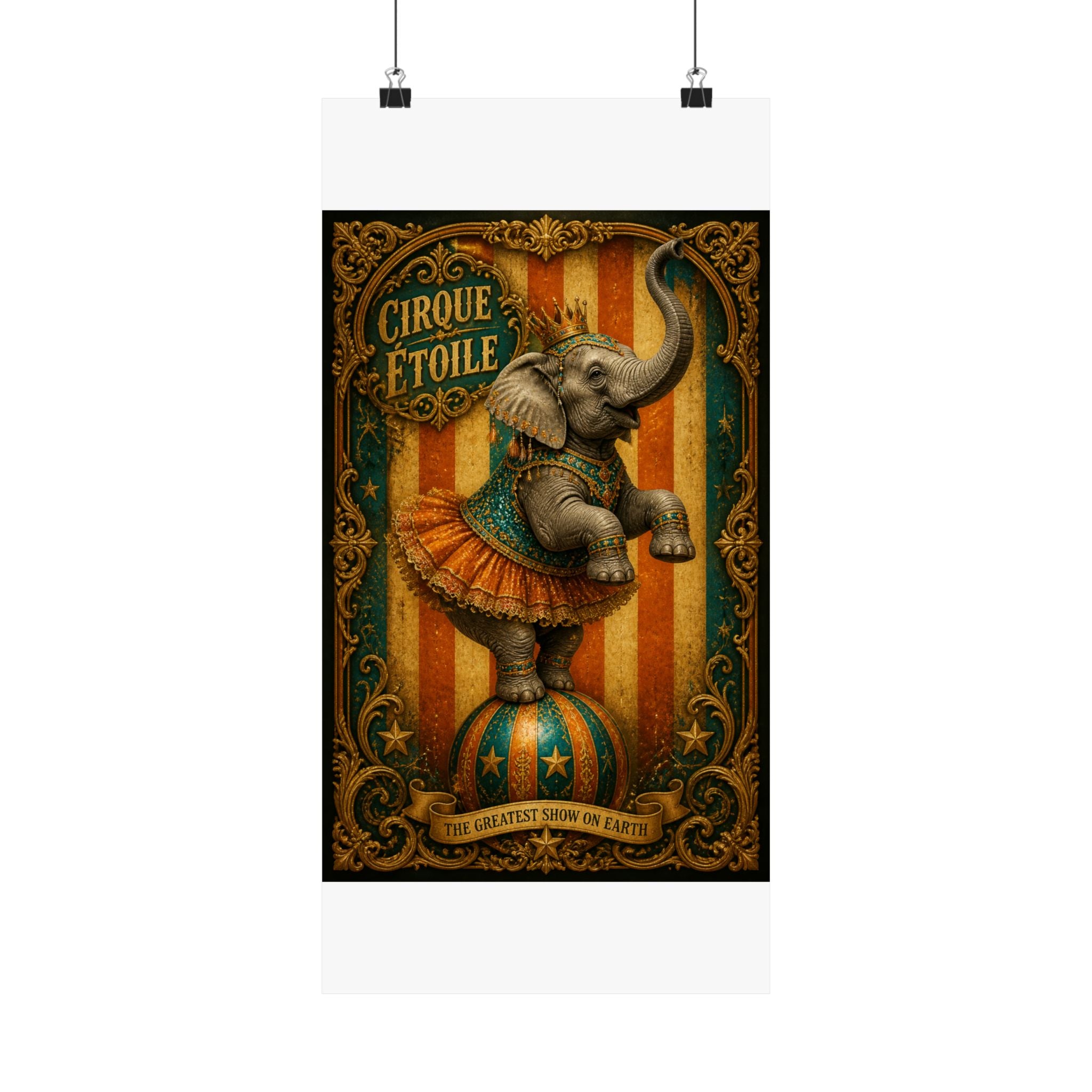 Elephant on Ball Wall Art Poster 24×36 Baroque Studio Decor Maximalist Print