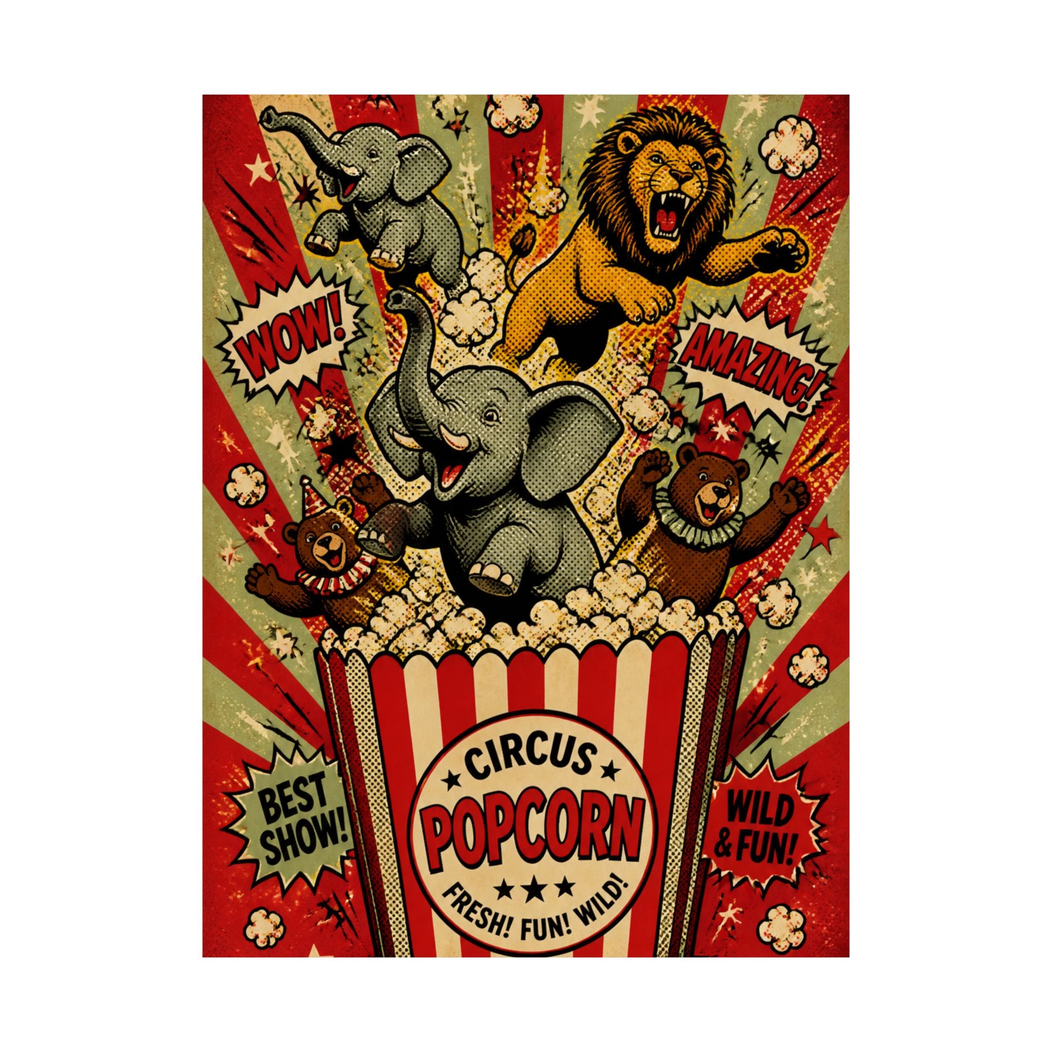 Popcorn Box Animals Wall Art Poster 18×24 Pop Art Living Room Decor Maximalist Print