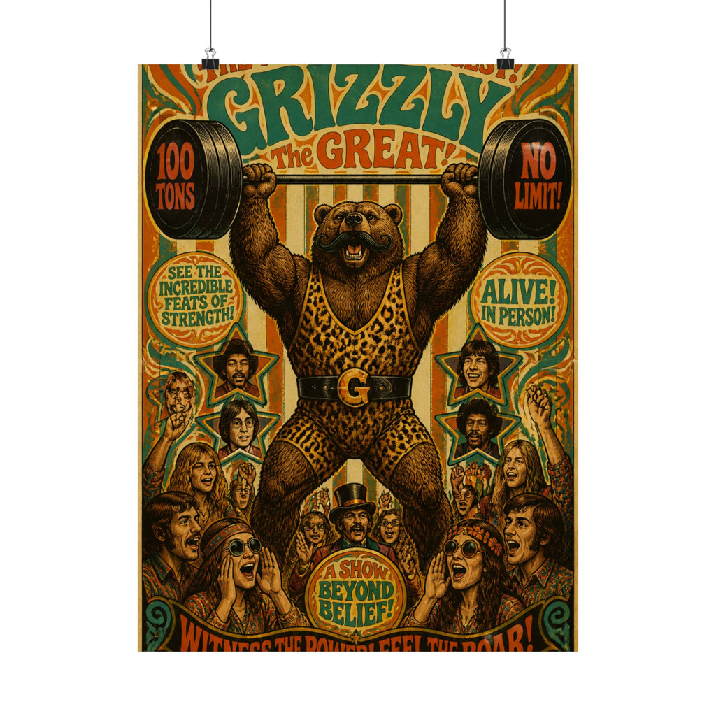 Strongman Bear Wall Art Poster 24×36 Psychedelic Dining Room Decor Maximalist Print