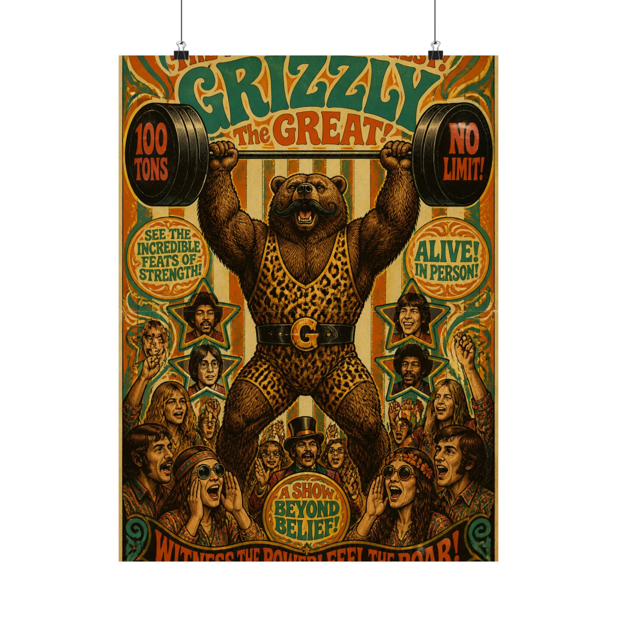 Strongman Bear Wall Art Poster 24×36 Psychedelic Dining Room Decor Maximalist Print