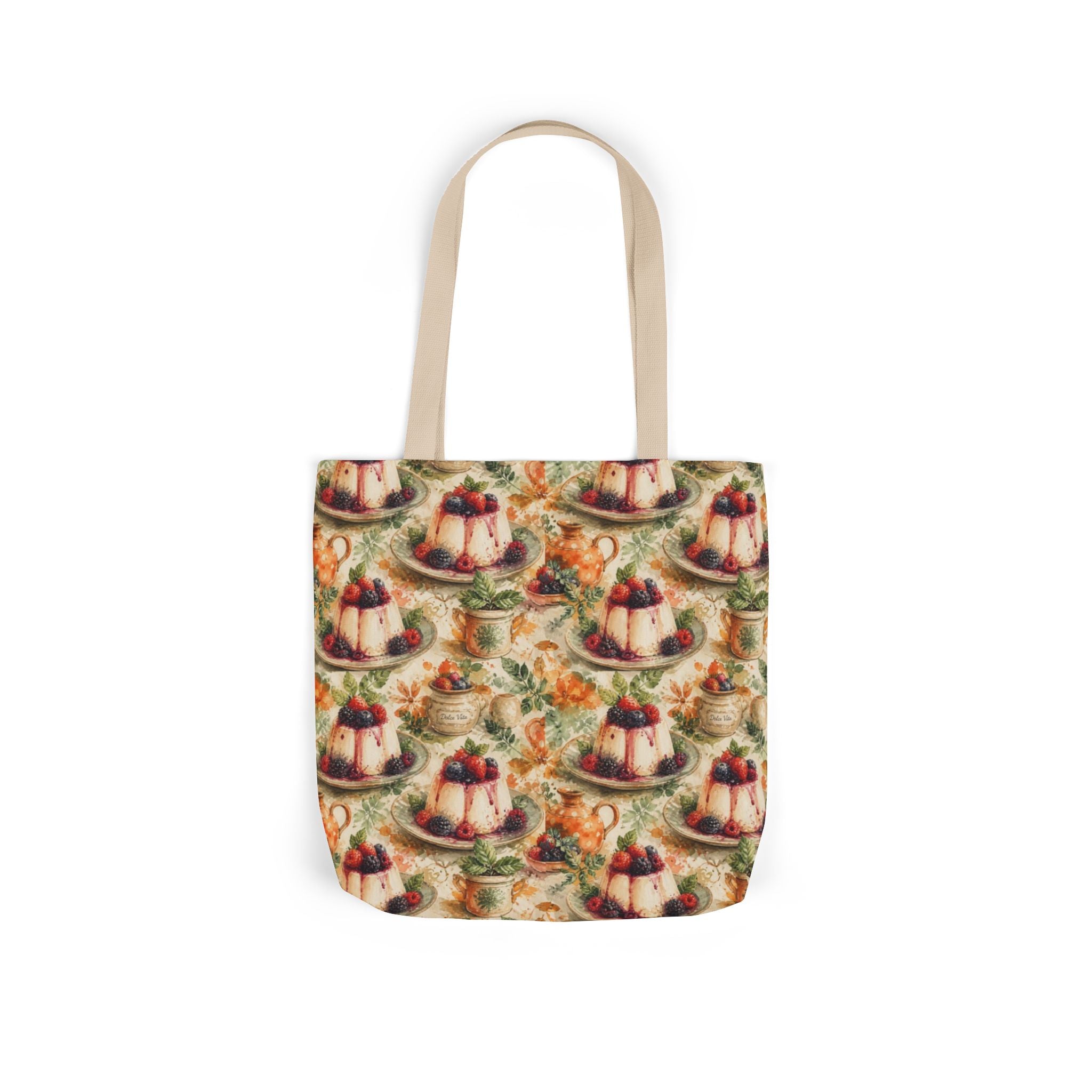 Panna Cotta Canvas Tote Bag Mediterranean Kitchen Watercolor Splash Design Italian Cottagecore Gift