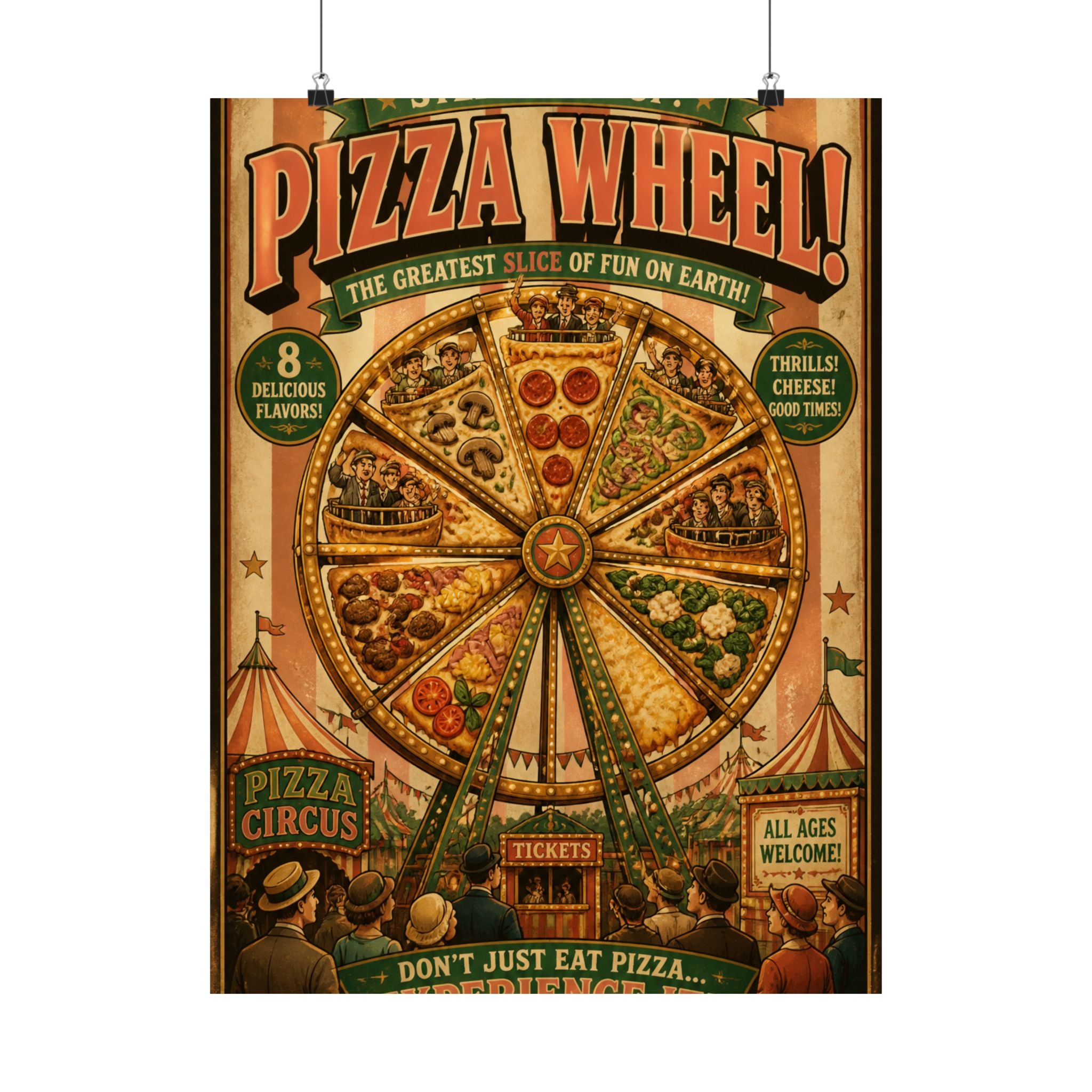 Pizza Ferris Wheel Wall Art Poster 24×36 Vintage Circus Bedroom Decor Maximalist Print