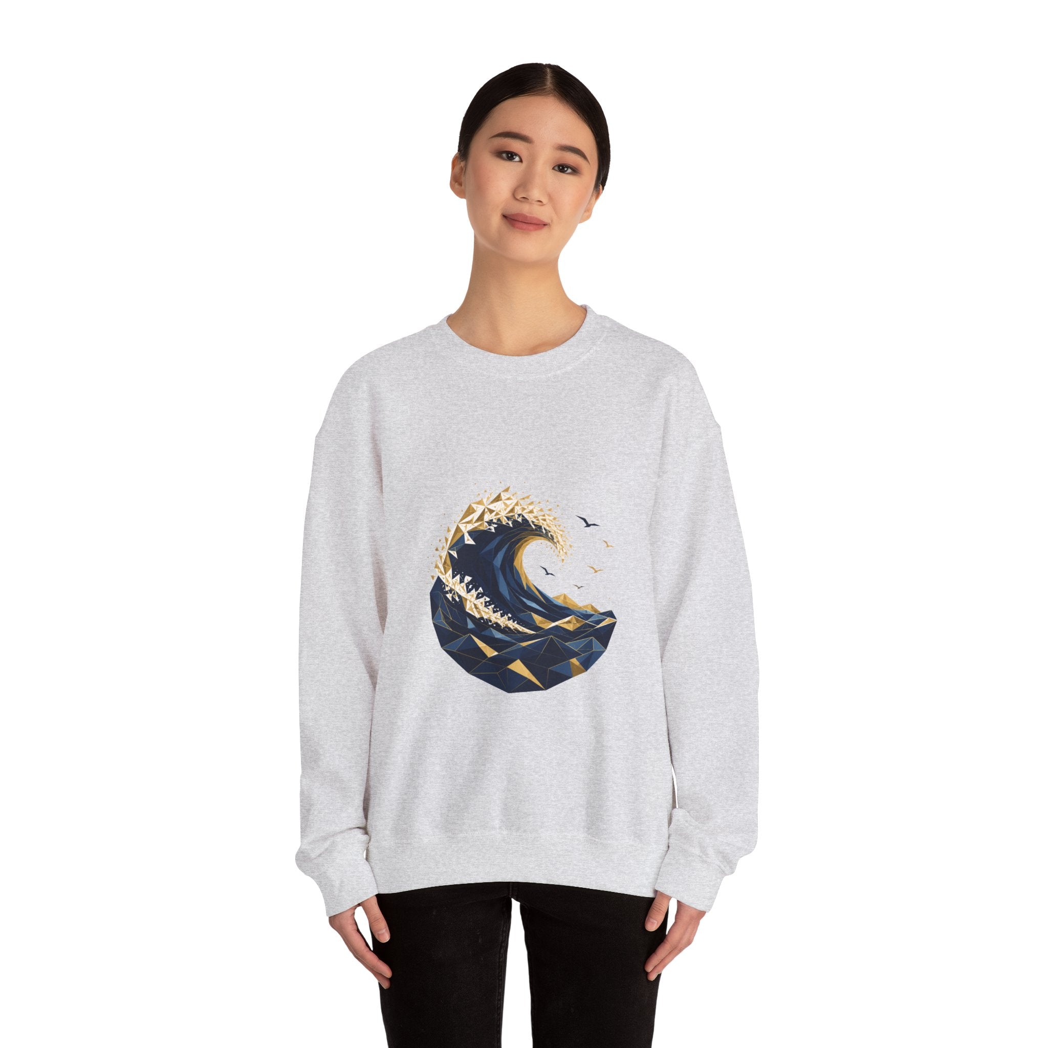 Matching Couple Sweatshirt - Mountain & Ocean Matching Couple Crewneck Sweatshirt Geometric Art His Hers Couple Gift - Design B