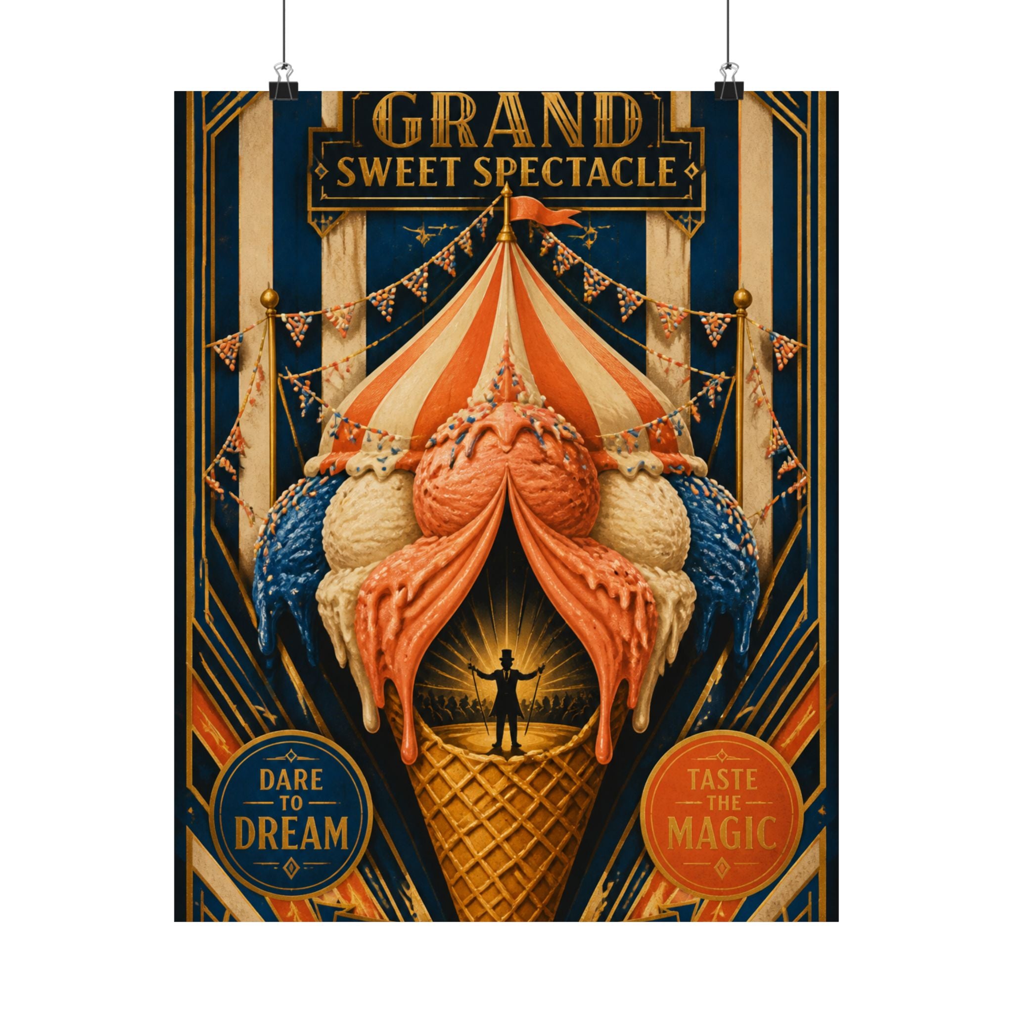 Ice Cream Cone Circus Tent Wall Art Poster 24×36 Art Deco Bar Area Decor Maximalist Print