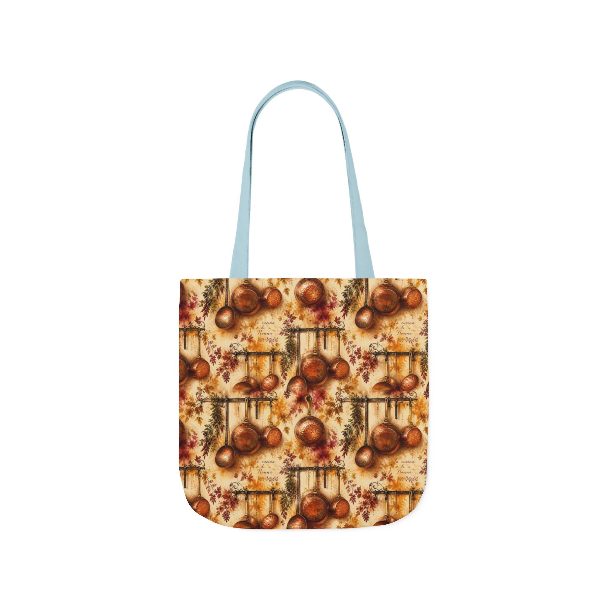 Copper Cookware Canvas Tote Bag Mediterranean Kitchen Watercolor Splash Design Italian Cottagecore Gift