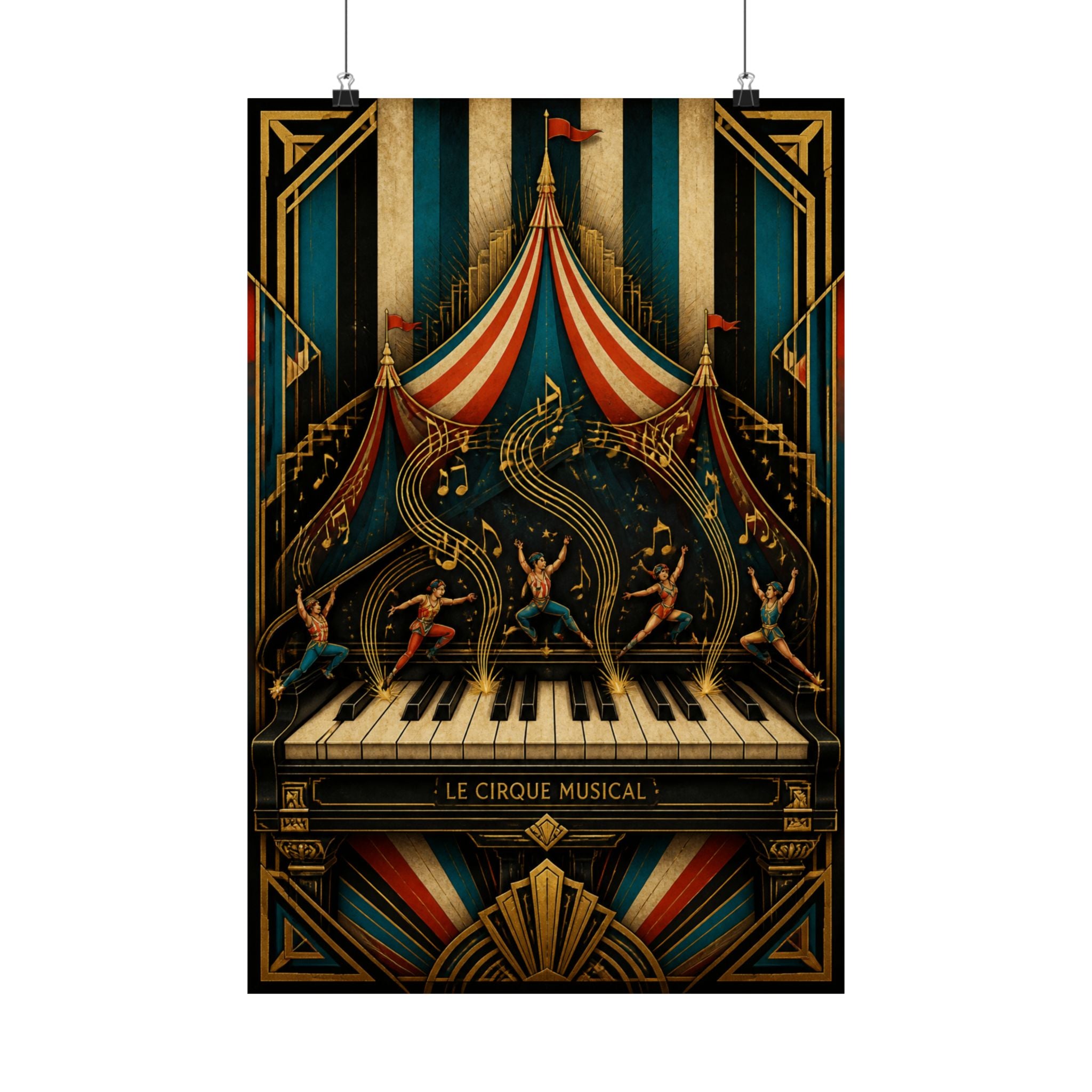 Grand Piano Acrobats Wall Art Poster 24×36 Art Deco Bar Area Decor Maximalist Print