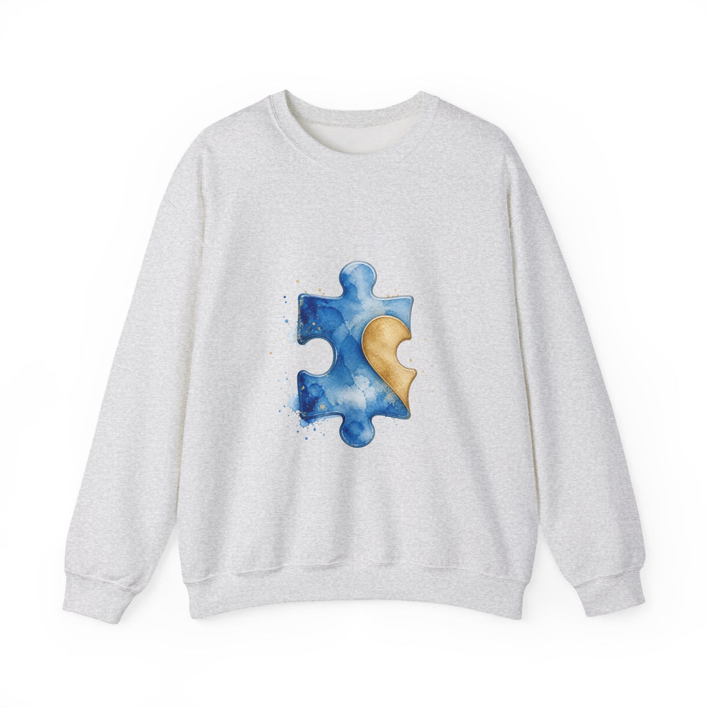 Matching Couple Sweatshirt - Puzzle Pieces Matching Couple Crewneck Sweatshirt Watercolor Art His Hers Engagement Gift - Design A