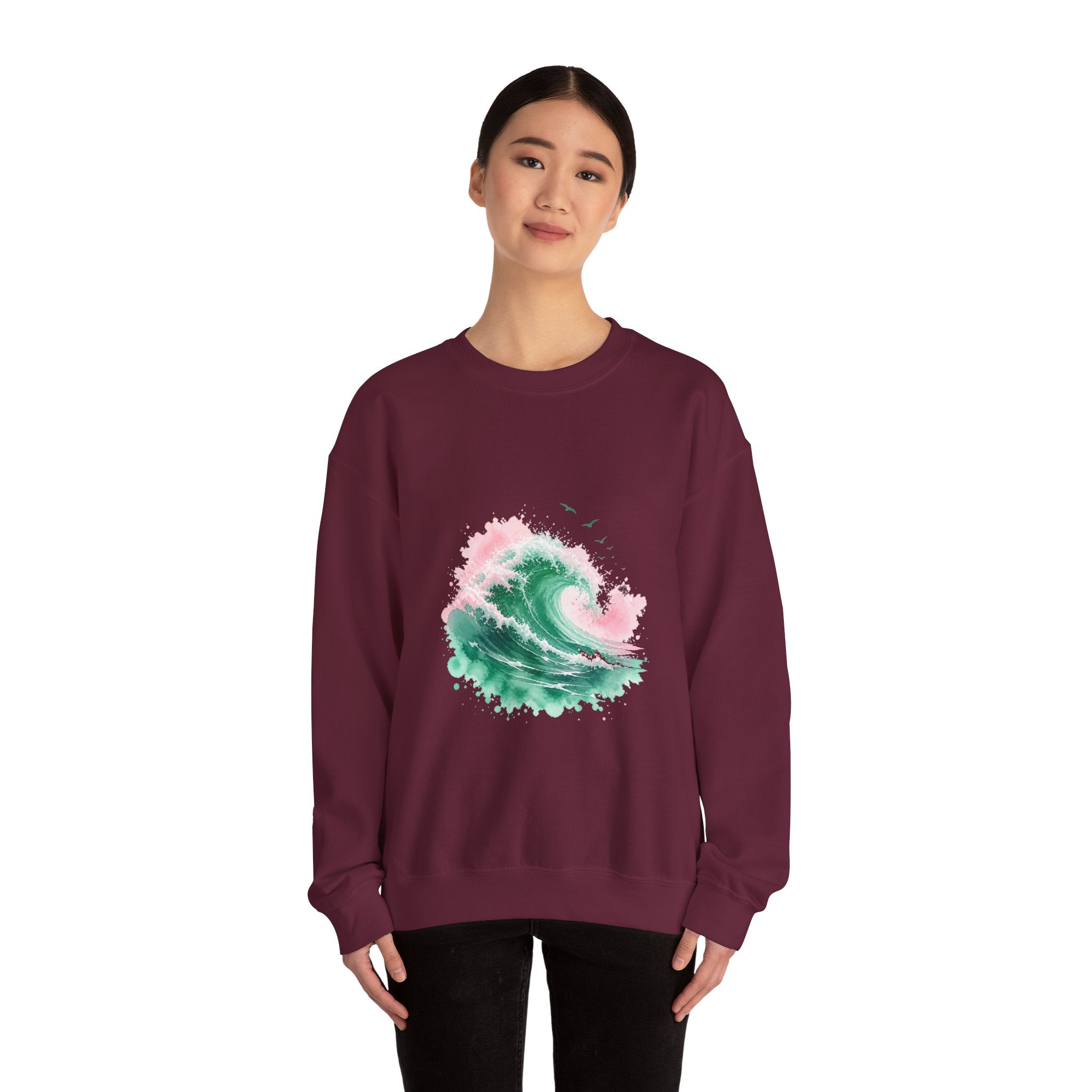 Matching Couple Sweatshirt - Mountain & Ocean Matching Couple Comfort Colors Crew Watercolor Art His Hers Birthday Gift - Design B