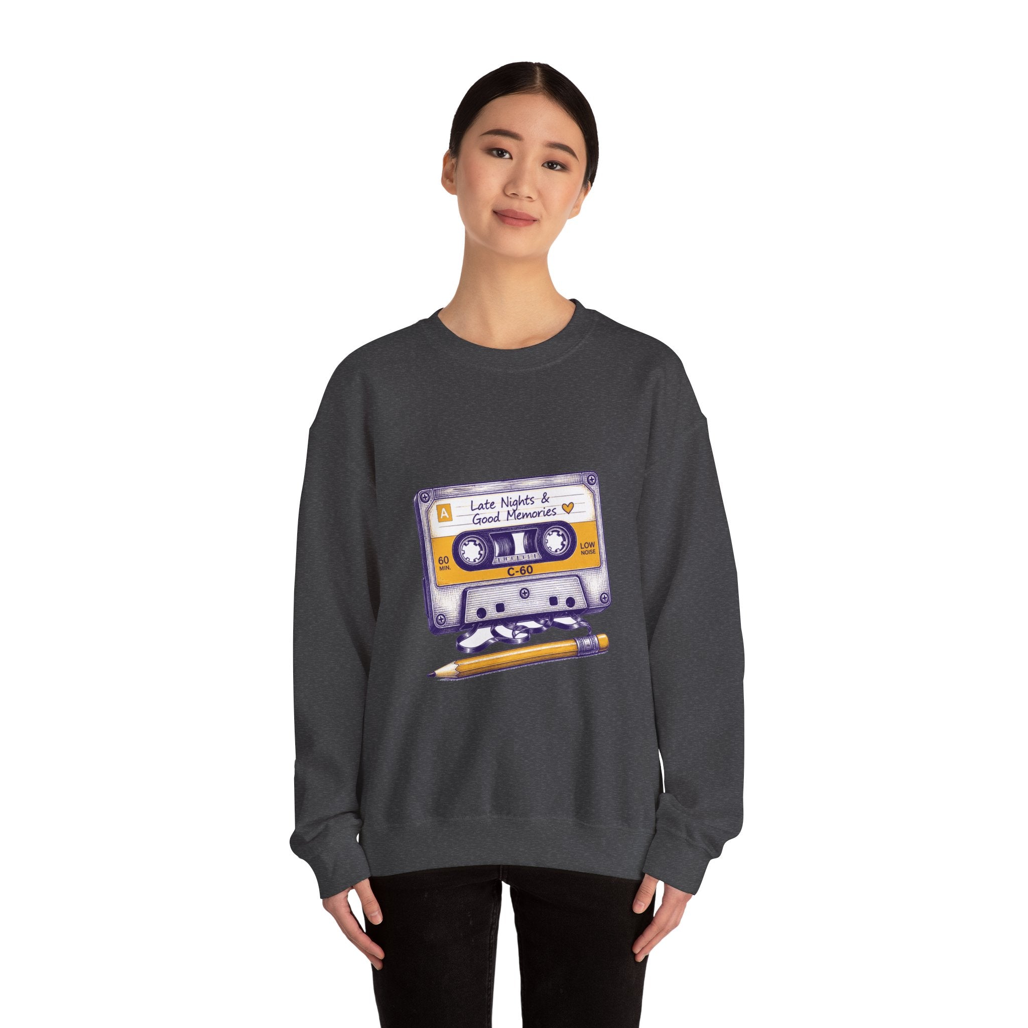 Matching Couple Sweatshirt - Vinyl & Cassette Matching Couple Premium Fleece Sweatshirt Hand-Drawn Art His Hers Anniversary Gift - Design B