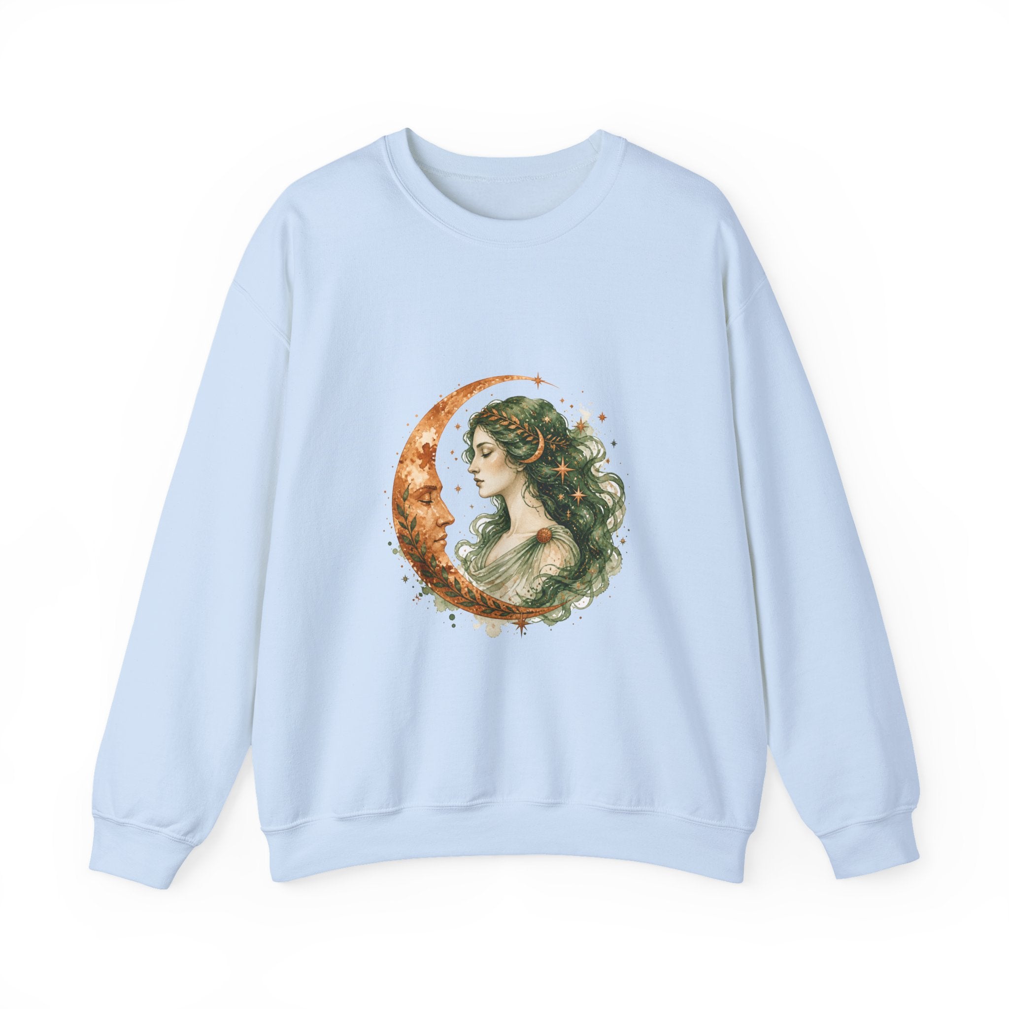 Matching Couple Sweatshirt - Helios & Selene Matching Couple Crewneck Sweatshirt Watercolor Art His Hers Engagement Gift - Design B