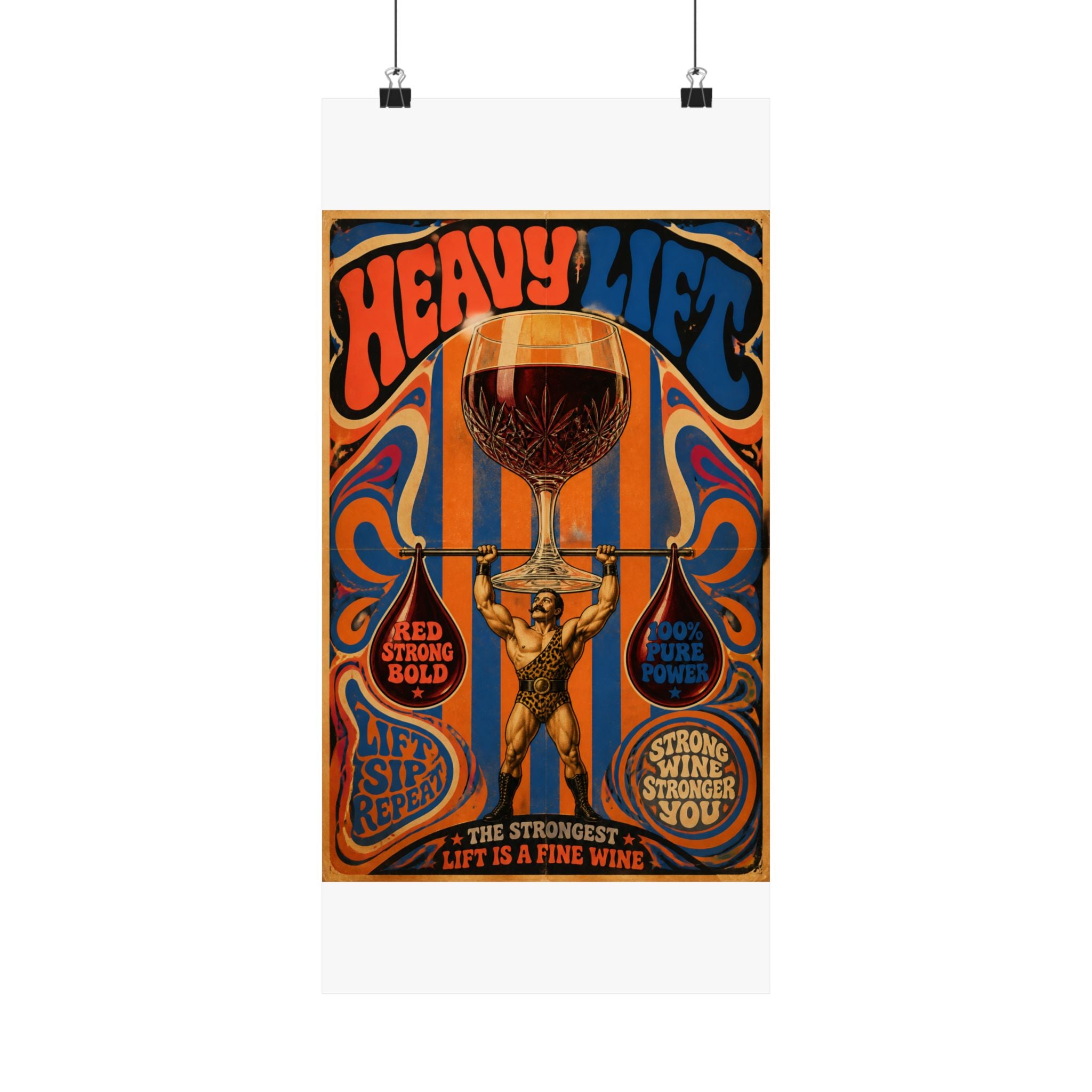 Wine Glass Strongman Wall Art Poster 24×36 Psychedelic Dining Room Decor Maximalist Print