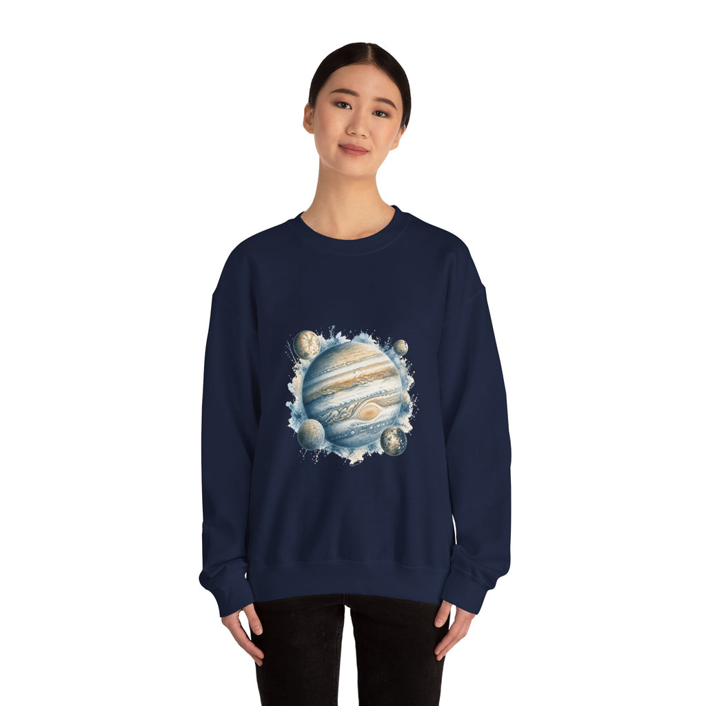 Matching Couple Sweatshirt - Saturn & Jupiter Matching Couple Crewneck Sweatshirt Watercolor Art His Hers Engagement Gift - Design B