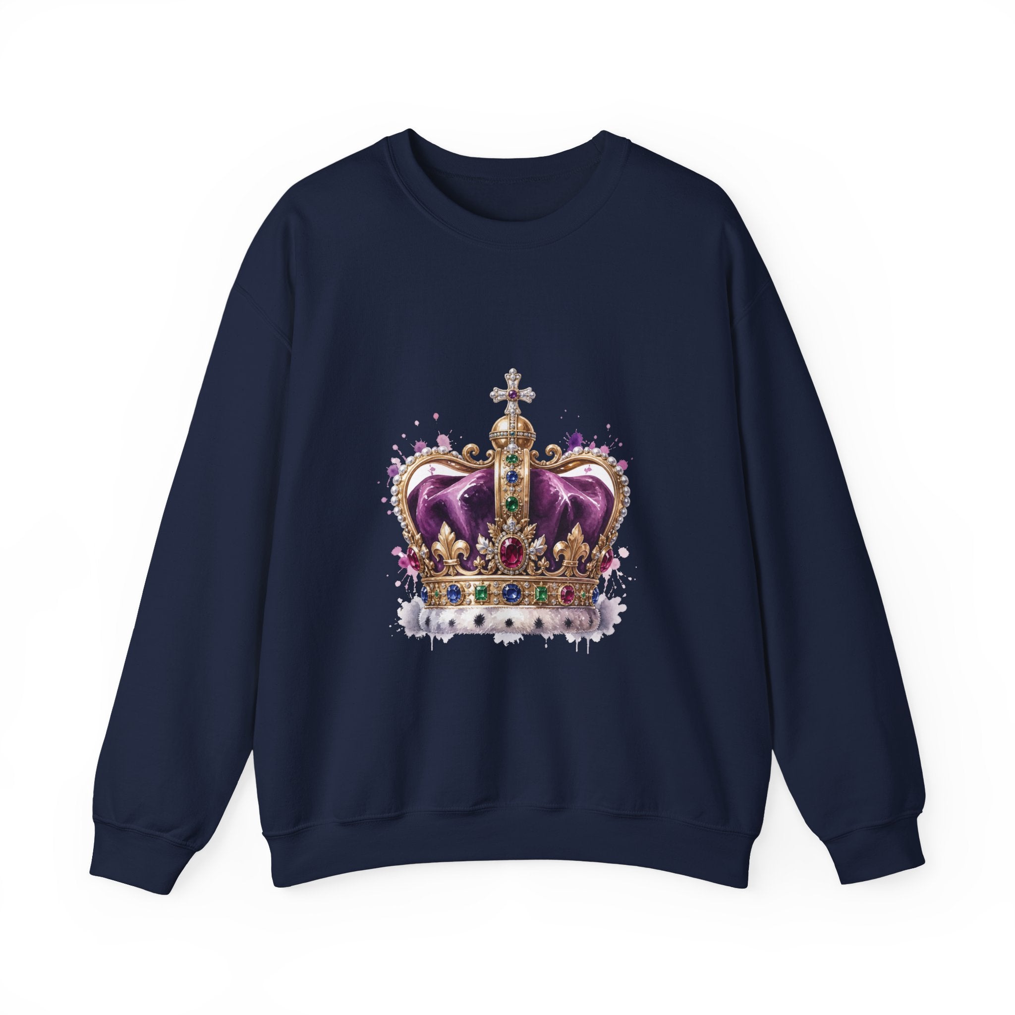 Matching Couple Sweatshirt - Crown & Shield Matching Couple Crewneck Sweatshirt Watercolor Art His Hers Engagement Gift - Design A