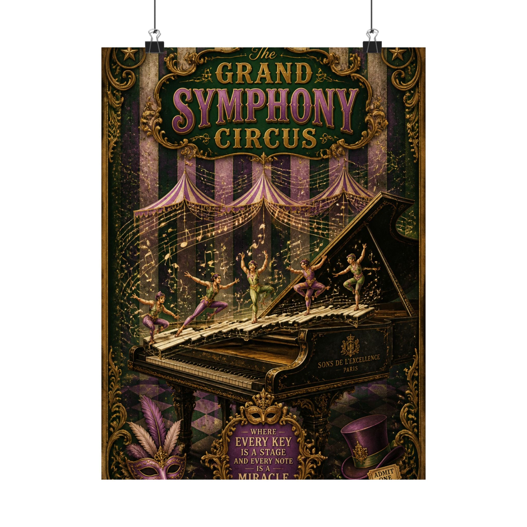 Grand Piano Acrobats Wall Art Poster 18×24 Baroque Home Office Decor Maximalist Print