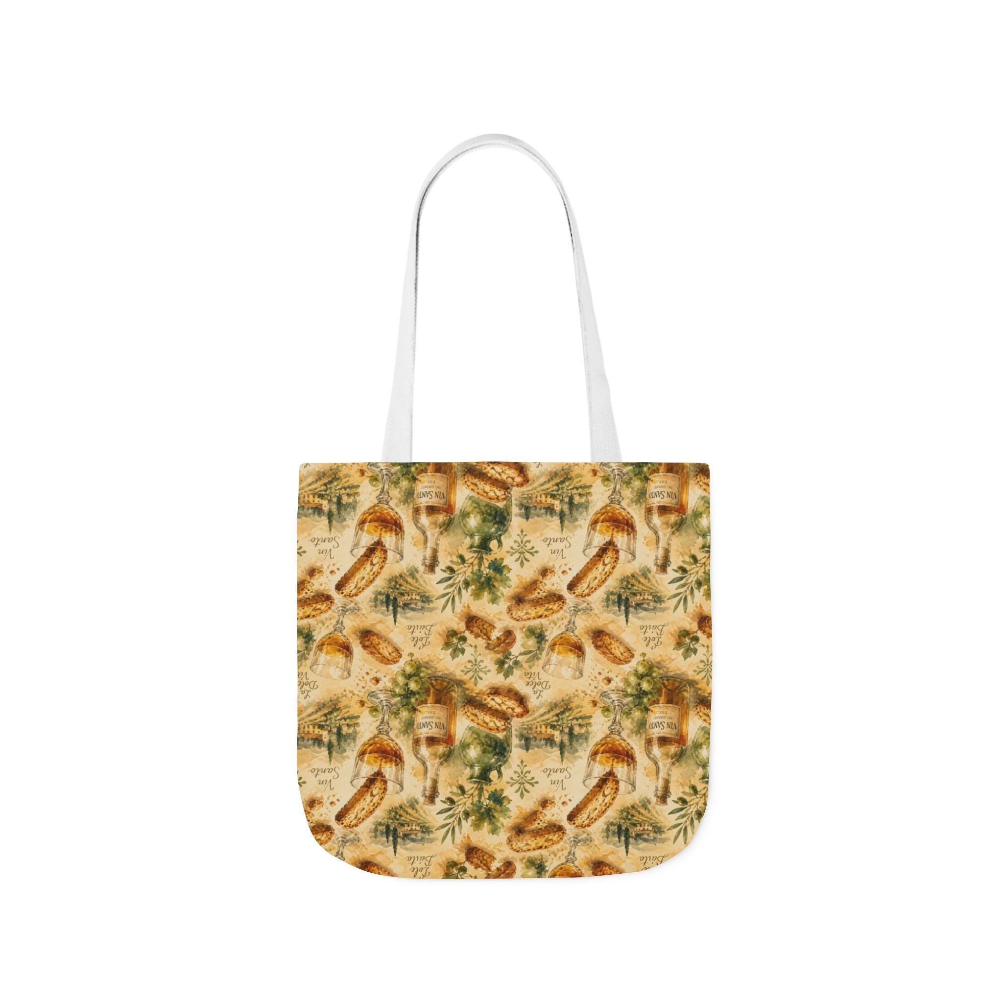 Biscotti & Vin Santo Canvas Tote Bag Mediterranean Kitchen Watercolor Splash Design Italian Cottagecore Gift
