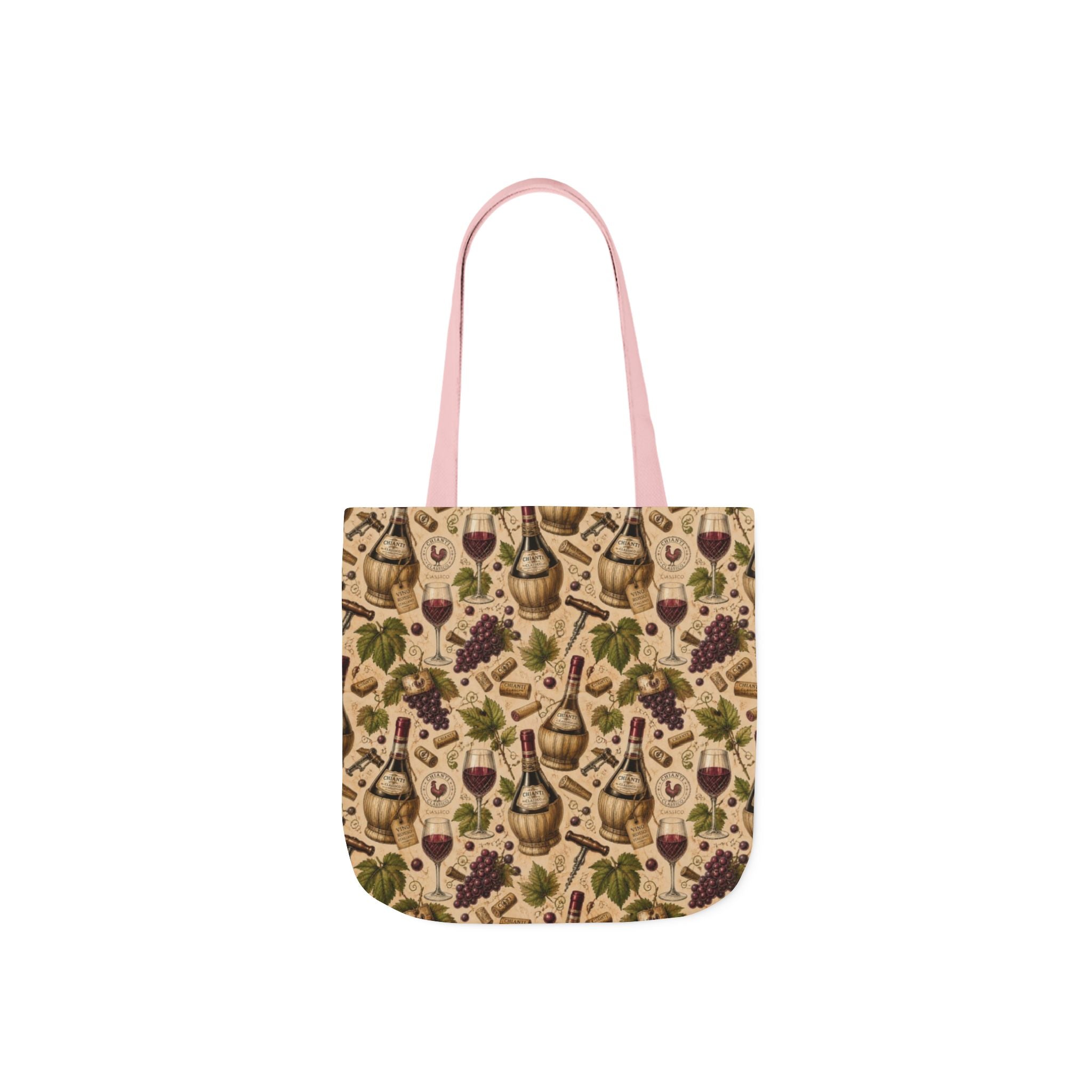 Wine Bottles & Glasses Canvas Tote Bag Mediterranean Kitchen Botanical Design Italian Cottagecore Gift