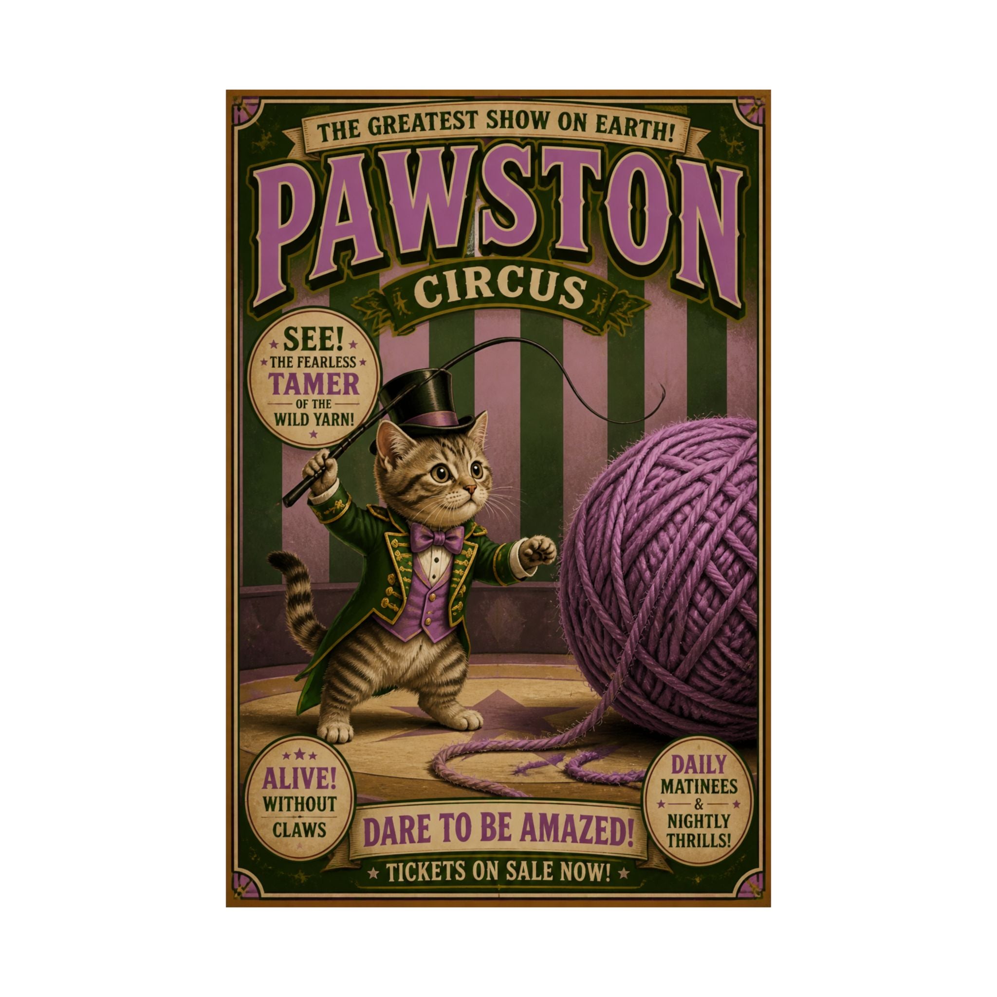 Cat Lion Tamer Wall Art Poster 18×24 Vintage Circus Kitchen Decor Maximalist Print