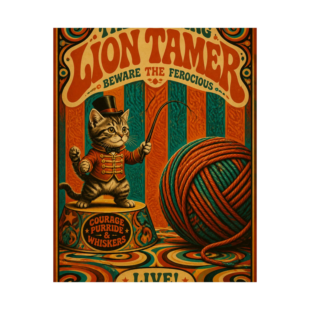 Cat Lion Tamer Wall Art Poster 24×36 Psychedelic Dining Room Decor Maximalist Print