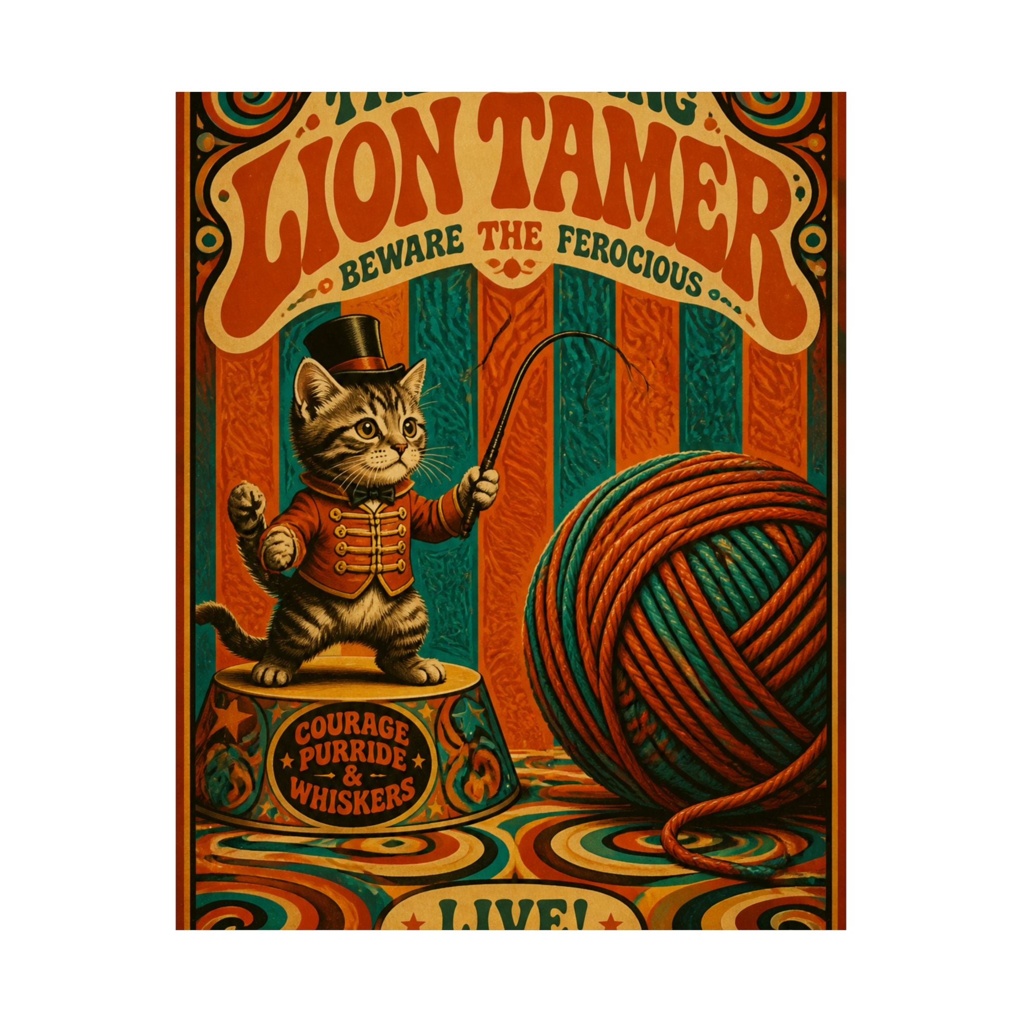 Cat Lion Tamer Wall Art Poster 24×36 Psychedelic Dining Room Decor Maximalist Print