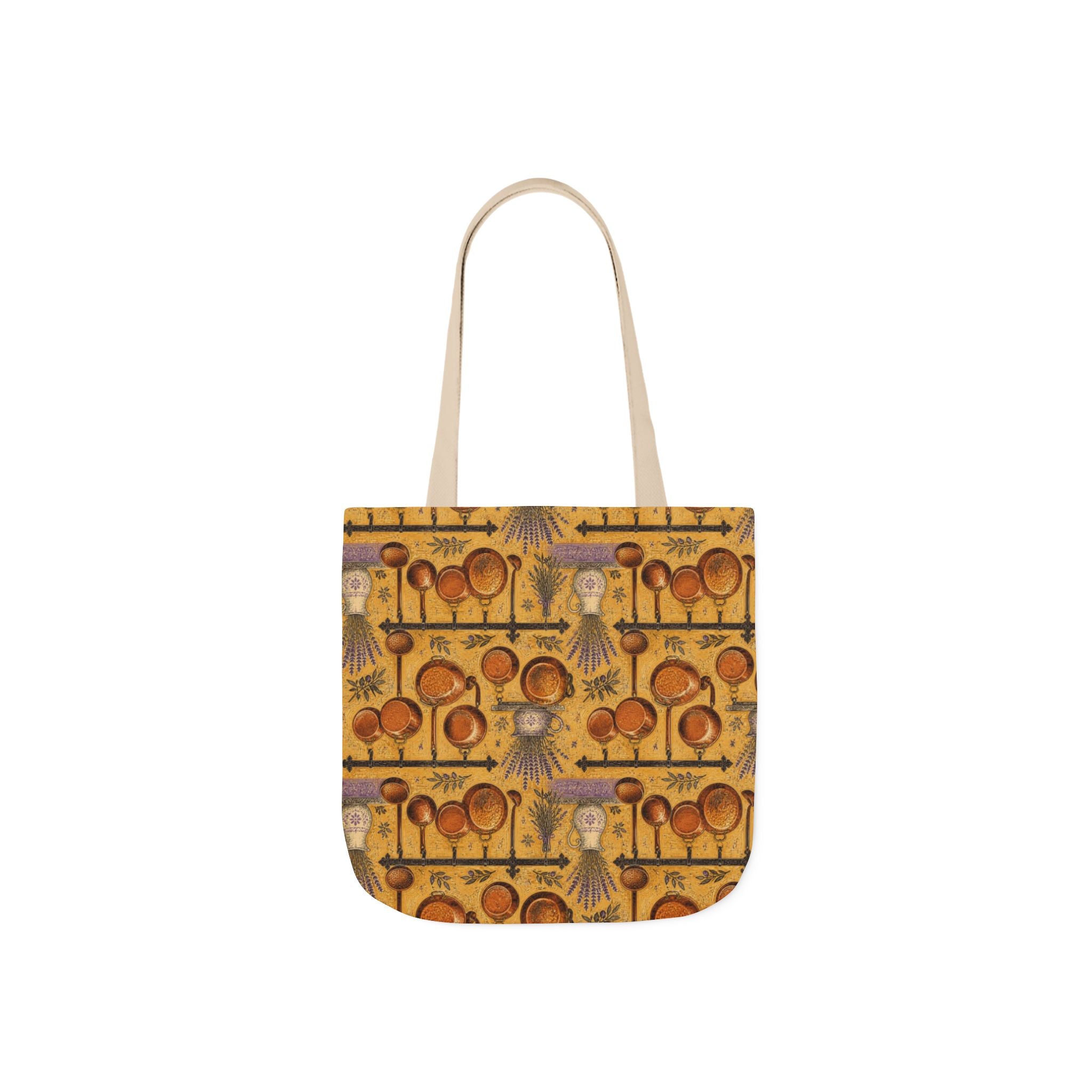 Copper Cookware Canvas Tote Bag Mediterranean Kitchen Linocut Design Italian Cottagecore Gift