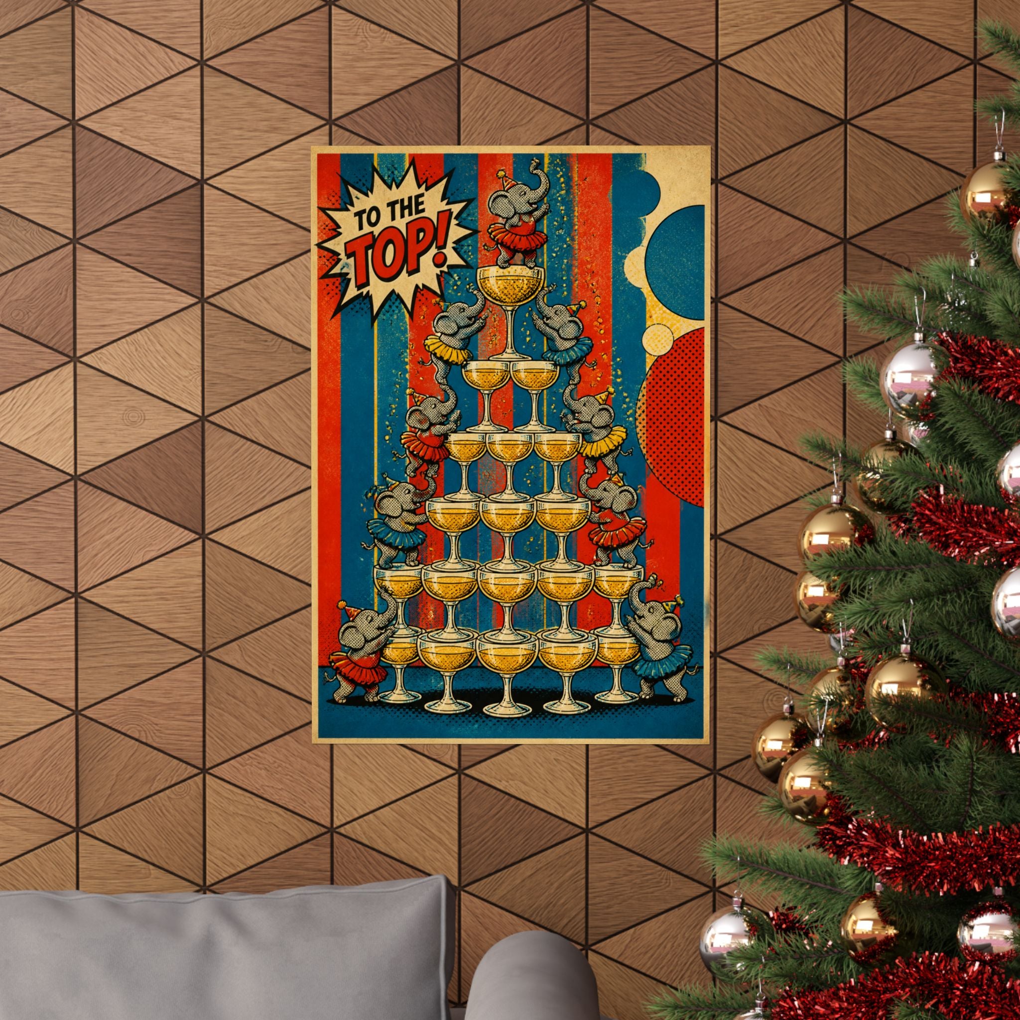 Champagne Tower Elephants Wall Art Poster 24×36 Pop Art Restaurant Decor Maximalist Print