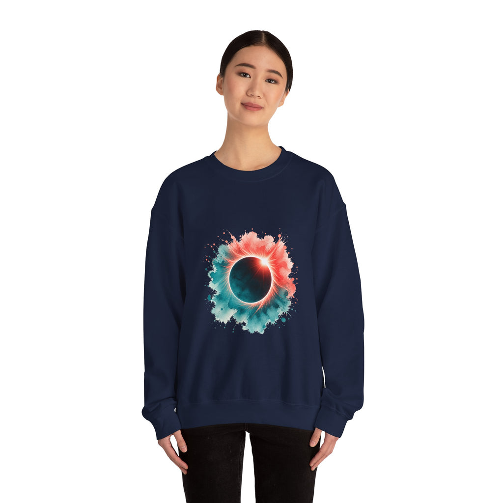 Matching Couple Sweatshirt - Solar & Lunar Eclipse Matching Couple Crewneck Sweatshirt Watercolor Art His Hers Engagement Gift - Design A
