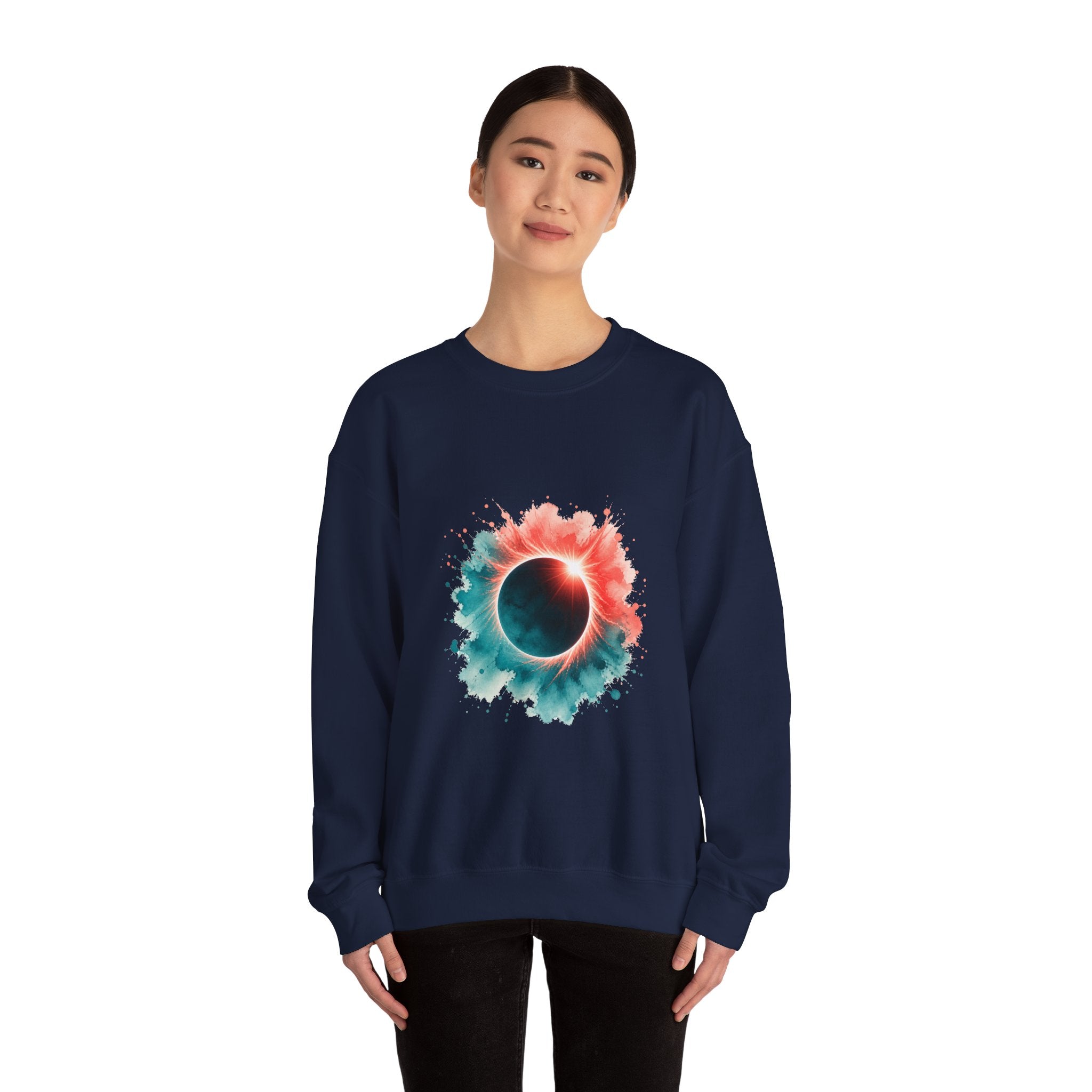 Matching Couple Sweatshirt - Solar & Lunar Eclipse Matching Couple Crewneck Sweatshirt Watercolor Art His Hers Engagement Gift - Design A