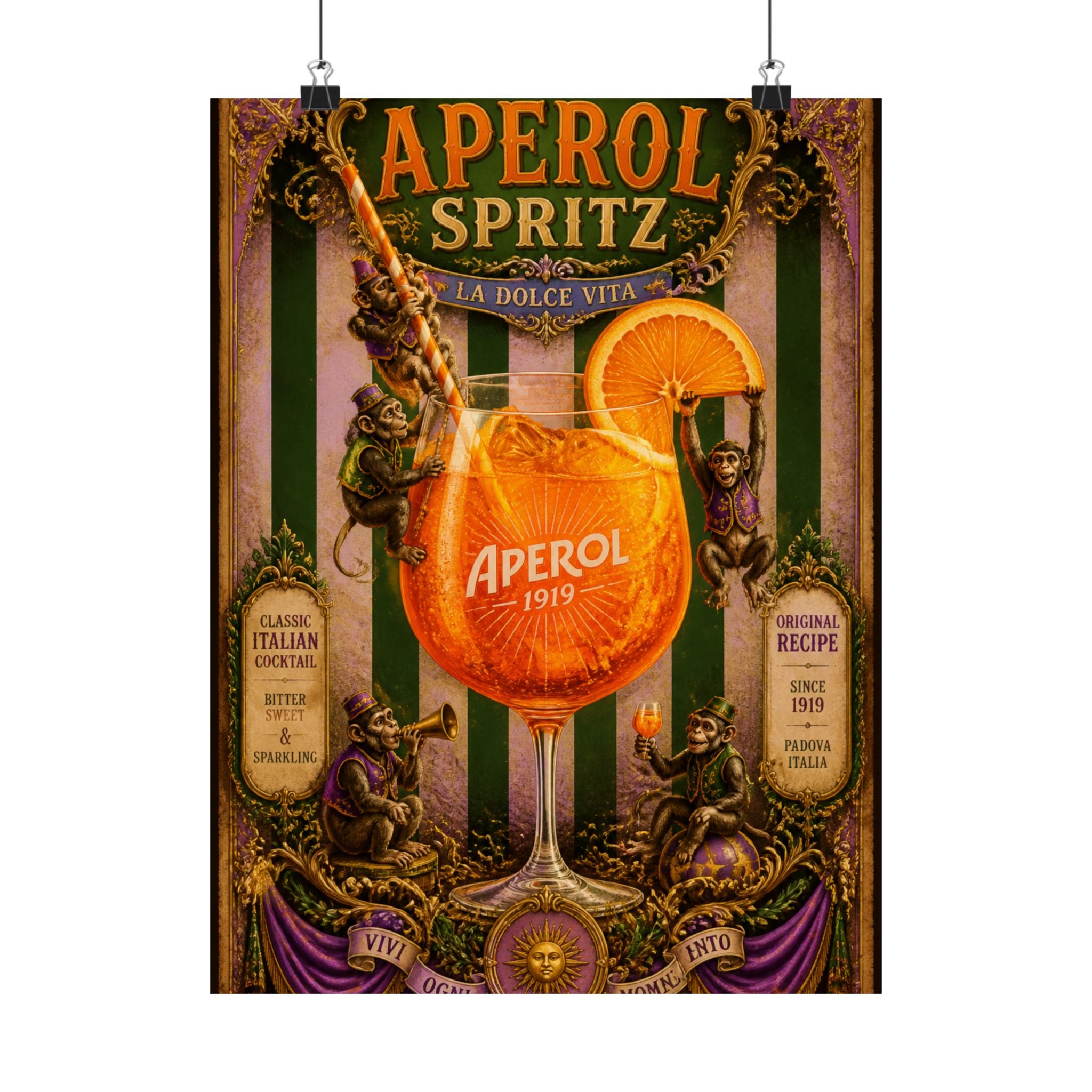 Aperol Spritz Monkeys Wall Art Poster 18×24 Baroque Home Office Decor Maximalist Print