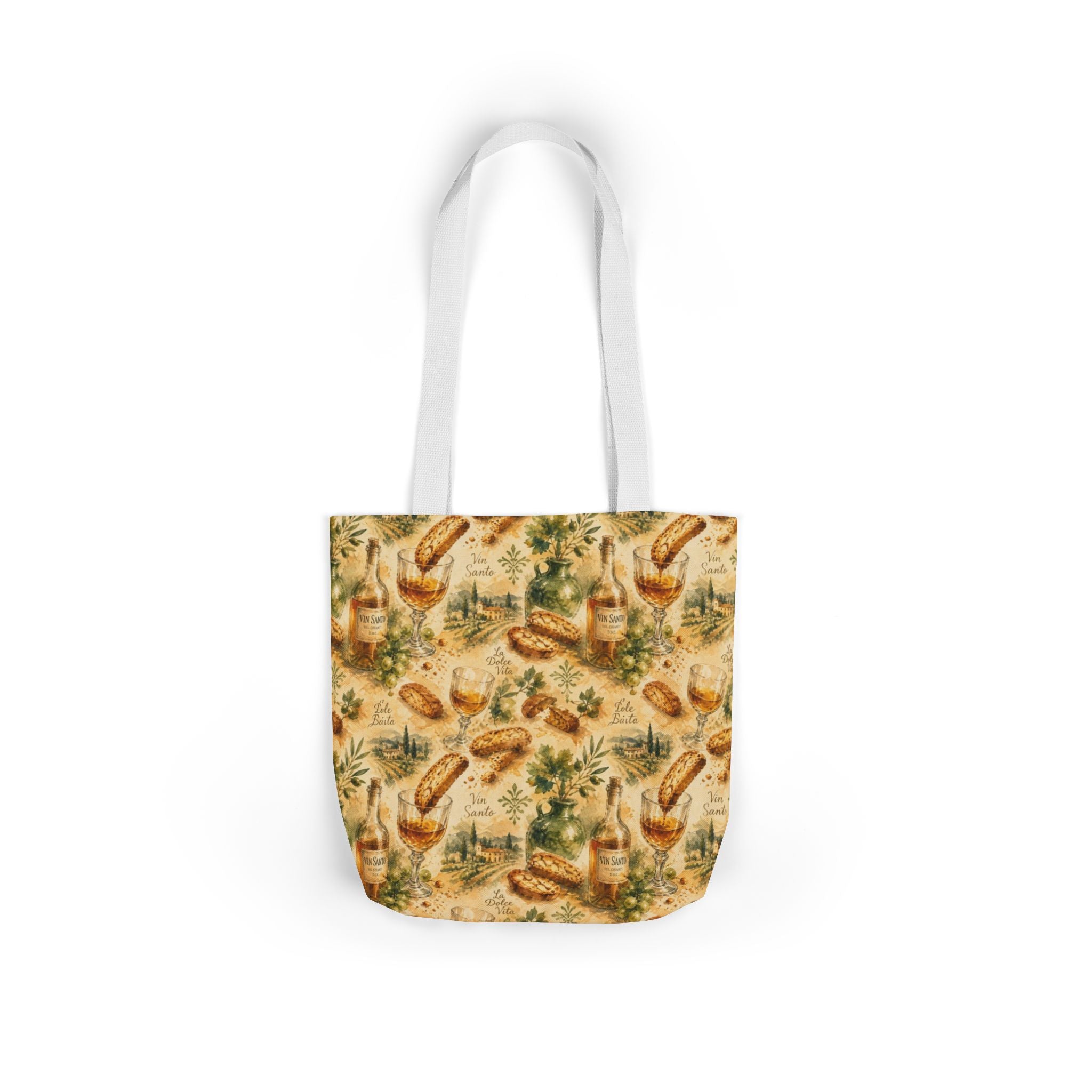 Biscotti & Vin Santo Canvas Tote Bag Mediterranean Kitchen Watercolor Splash Design Italian Cottagecore Gift