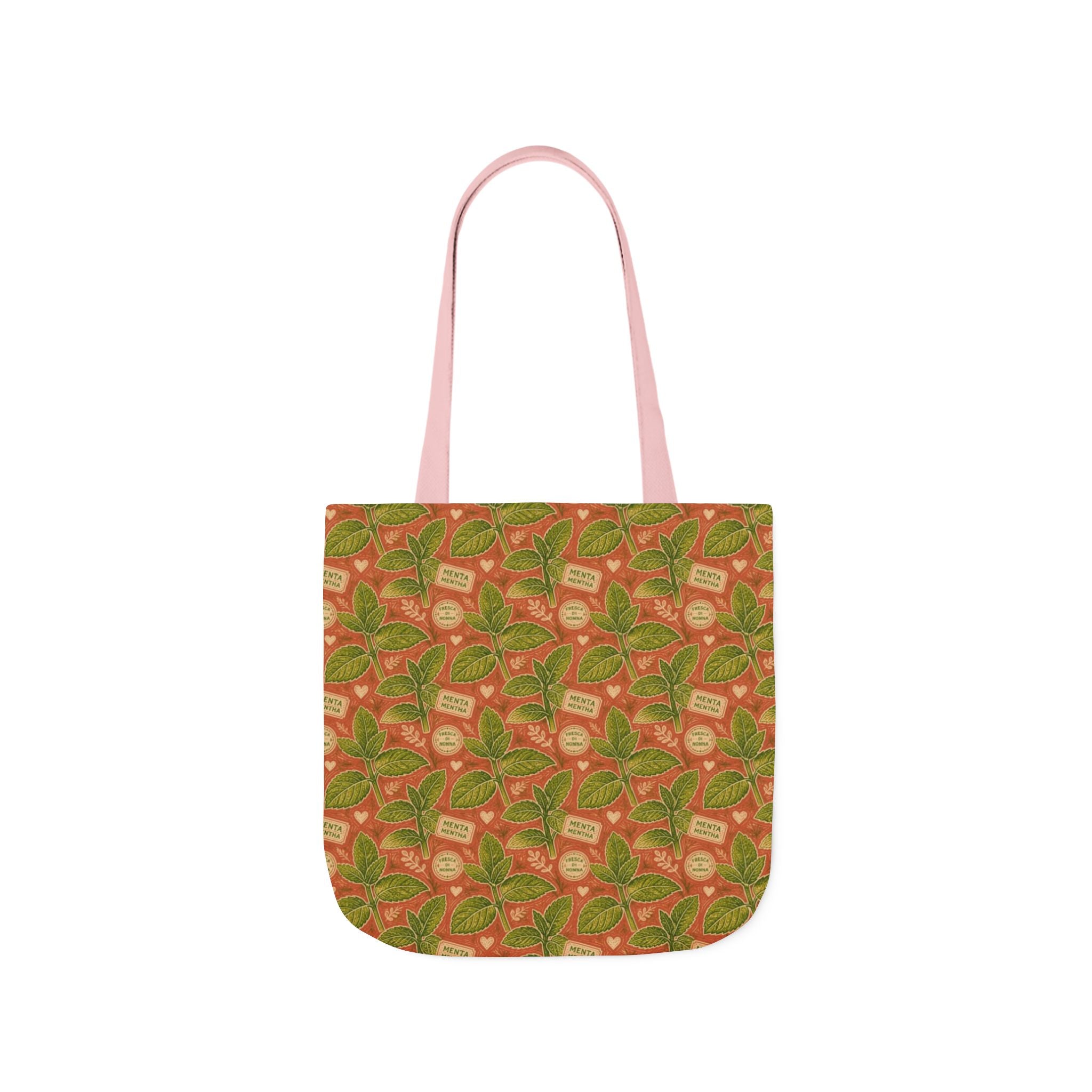 Fresh Mint Leaves Canvas Tote Bag Mediterranean Kitchen Linocut Design Italian Cottagecore Gift