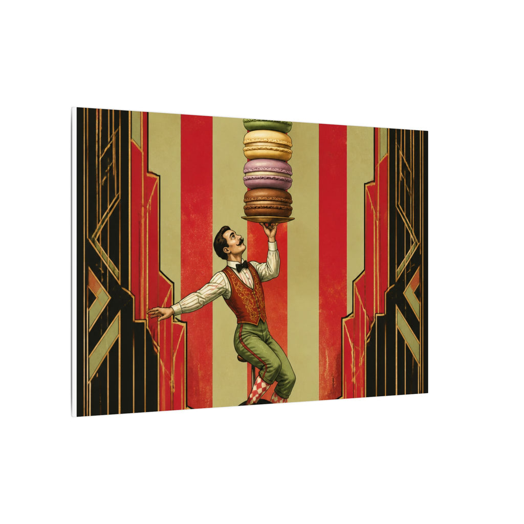 Macaron Balancing Tower Wall Art Canvas 16×20 Art Deco Entryway Decor Maximalist Print